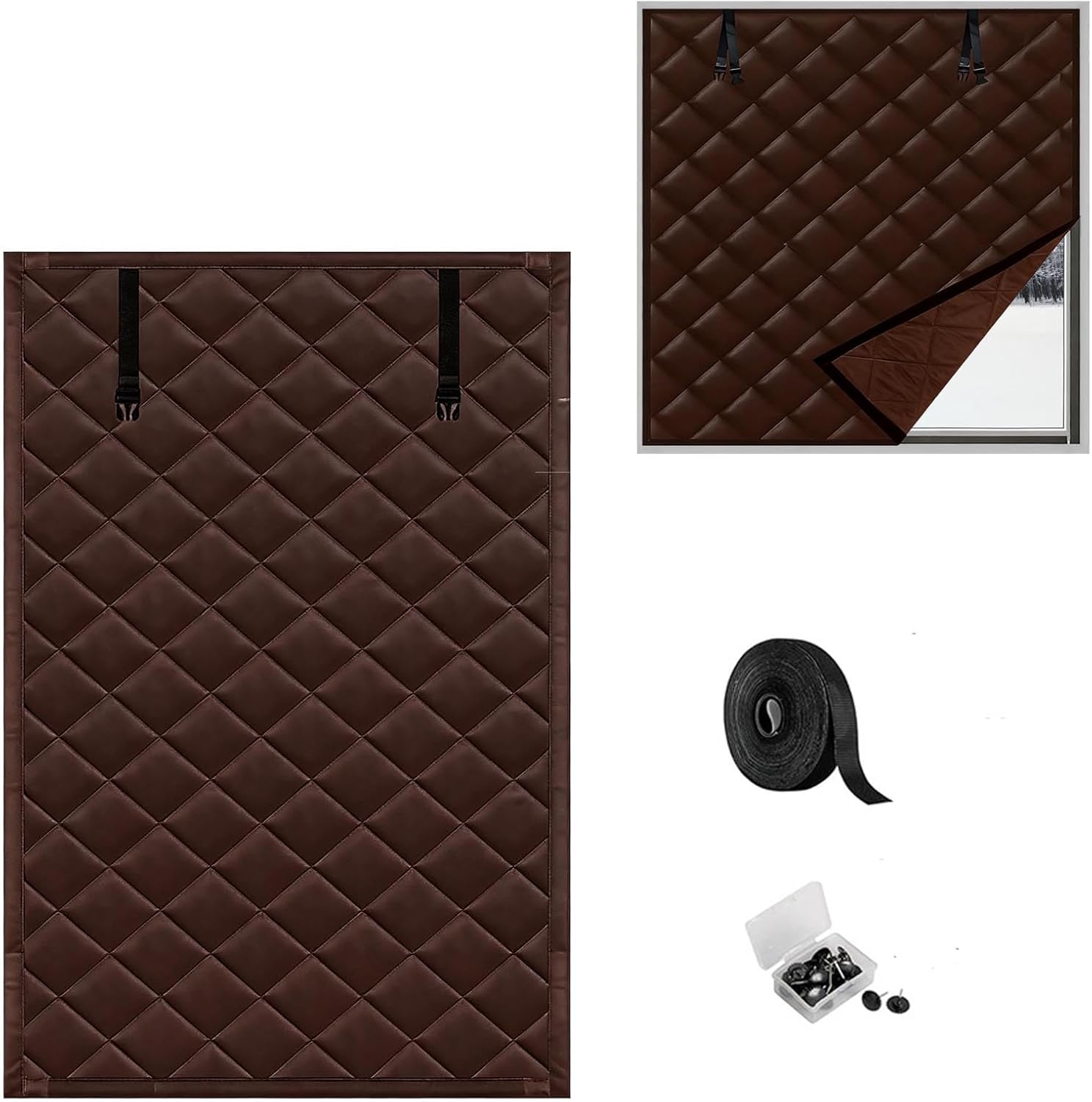 Weatherproofing Window Insulation Kits Window Insulation Shrink Kits Thermal Windows Curtain Cover,Three-layer Thick Cotton，Warmth Protection Soundproofing(Brown,39x71in/100x180cm)