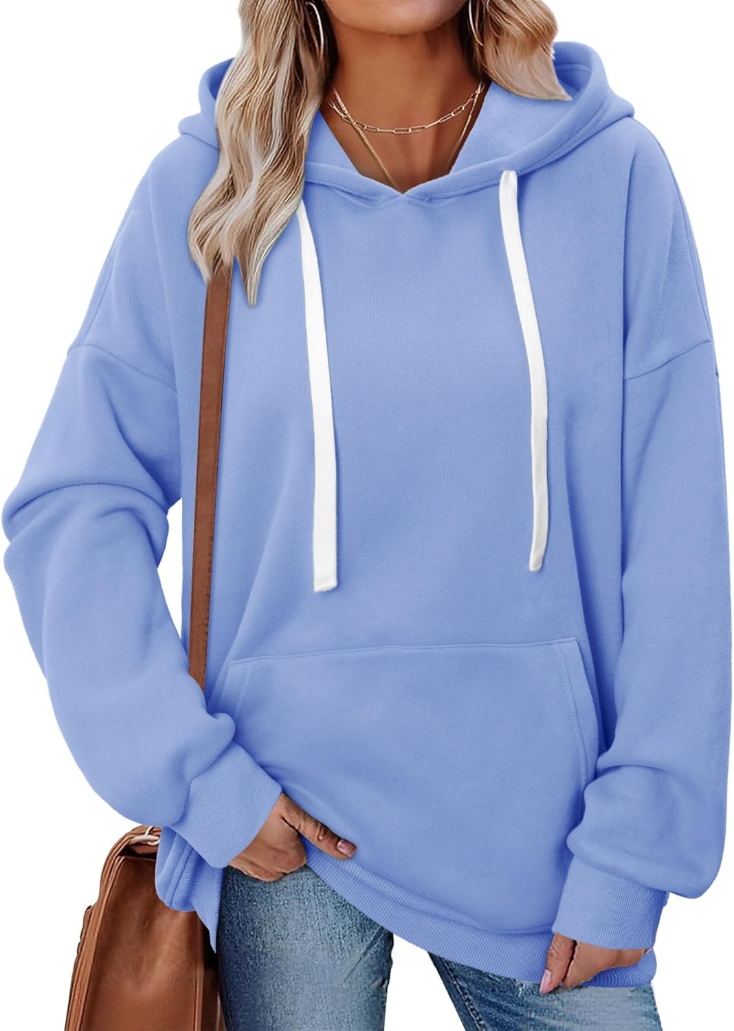onlypuff Women Essential Hoodies Pullover Sweatshirt Long Sleeve Kangaroo Pocket Fleece Basic Sweater - Image 2
