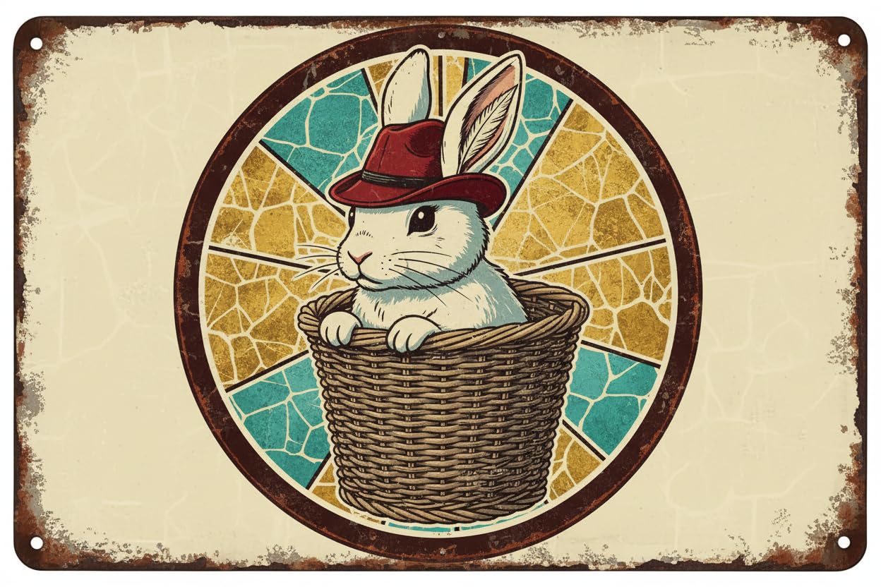 Easter Eggs Sign Rabbit Round Metal Tin Sign Spring Wall Art Vintage Decor for Home Farmhouse Kitchen Living Room 12x12inch