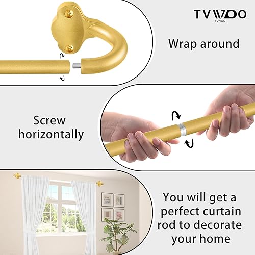 Miniatura 9 de TVWOO Paquete de 2 barras de cortina envolventes, barras de cortina doradas de 48 a 84 pulgadas, juego de barras de cortina opacas ajustables de 58