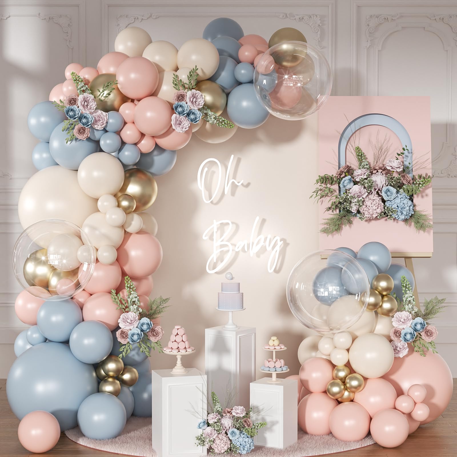 Ballongirlande, Bogen-Set, 126 Stück, Rosa, Blau, Sand, Weißgold, Luftballons für Jungen oder Mädchen, Deko, Babyparty, Boho, Junggesellinnenabschied, Hochzeit, Geburtstag, Partyzubehör