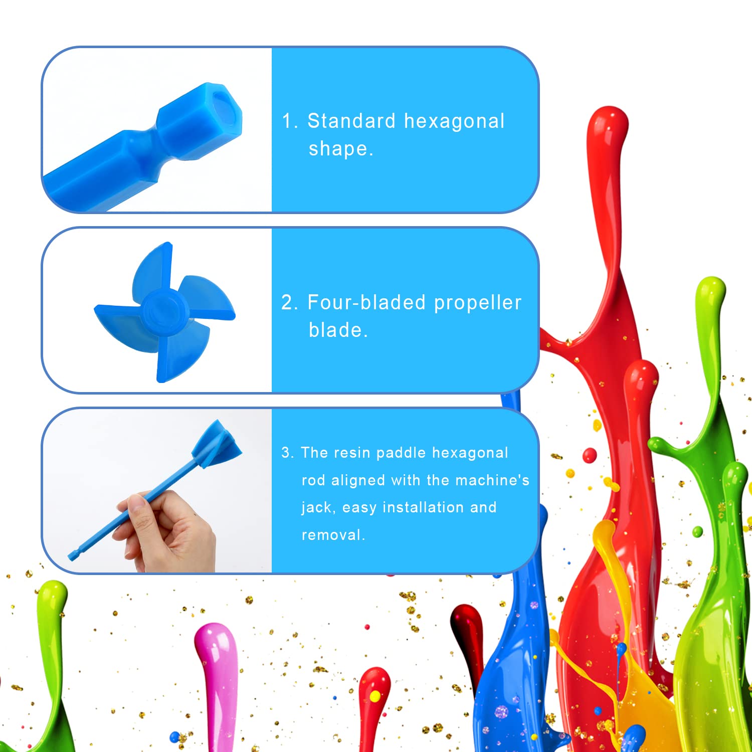 2 Pezzi Miscelatore Epossidico per Resina, Miscelatore per Pittura Pale per Trapano Miscelatore per Pittura Epossidica Miscelazione Epossidica Smalto Ceramico (Blu)