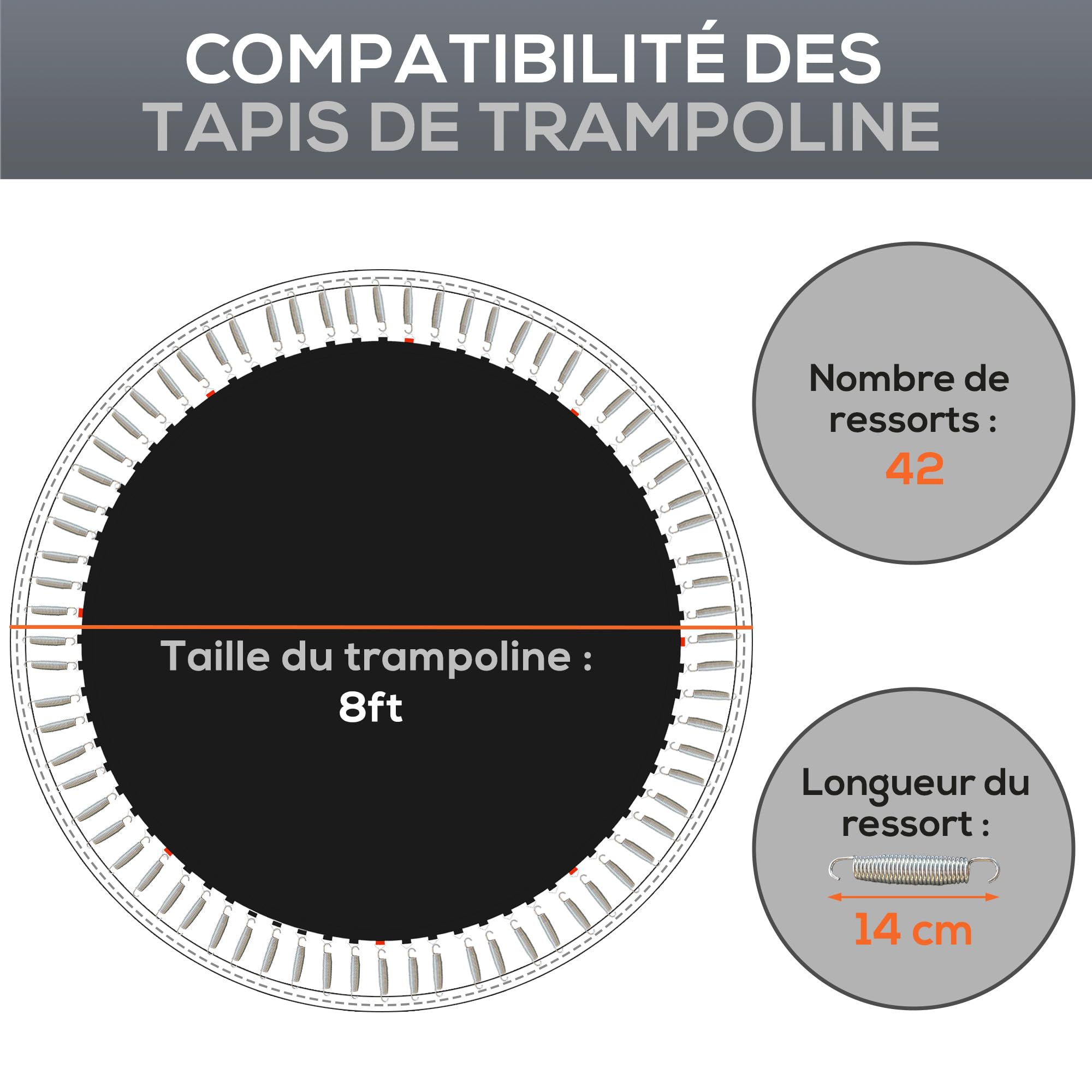 SPORTNOW Tapis de Rechange pour Trampoline Tapis de Saut de Remplacement, avec Outil de Traction à Ressort et Crochets en V (Ressort Non Inclus)