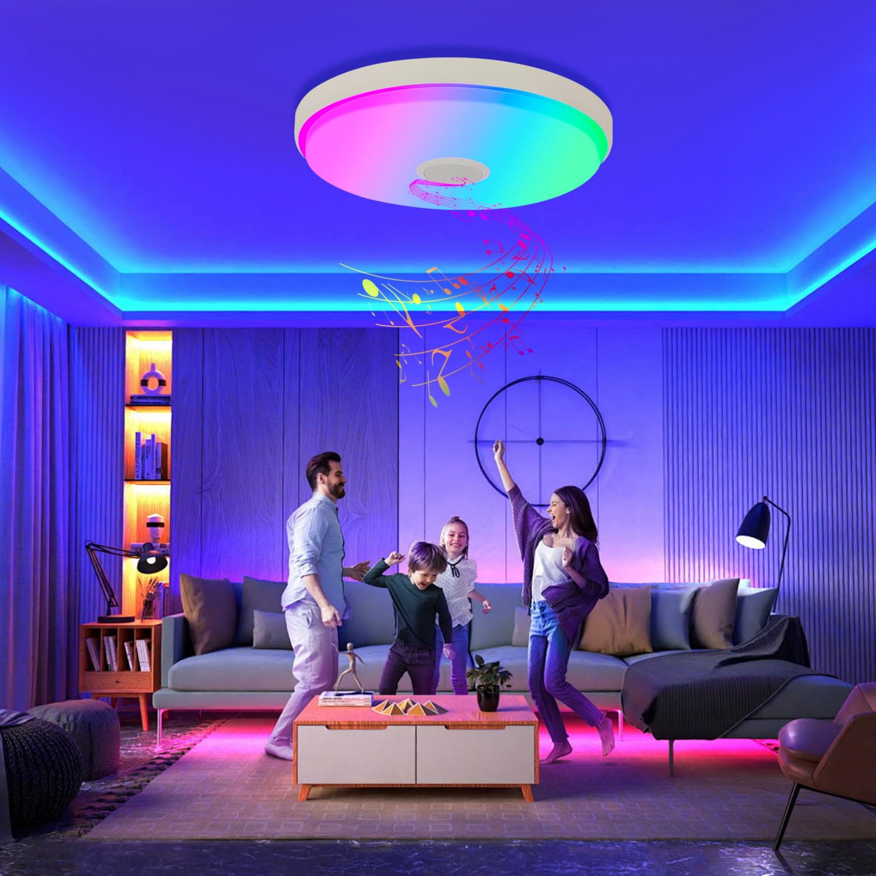 JDONG Lámpara LED de Techo Regulable con Altavoz Bluetooth, Mando a Distancia, 36W RGB Cambio de Color para Baño, Domitorios Juveniles, Salón, Lámpara de Techo Impermeable