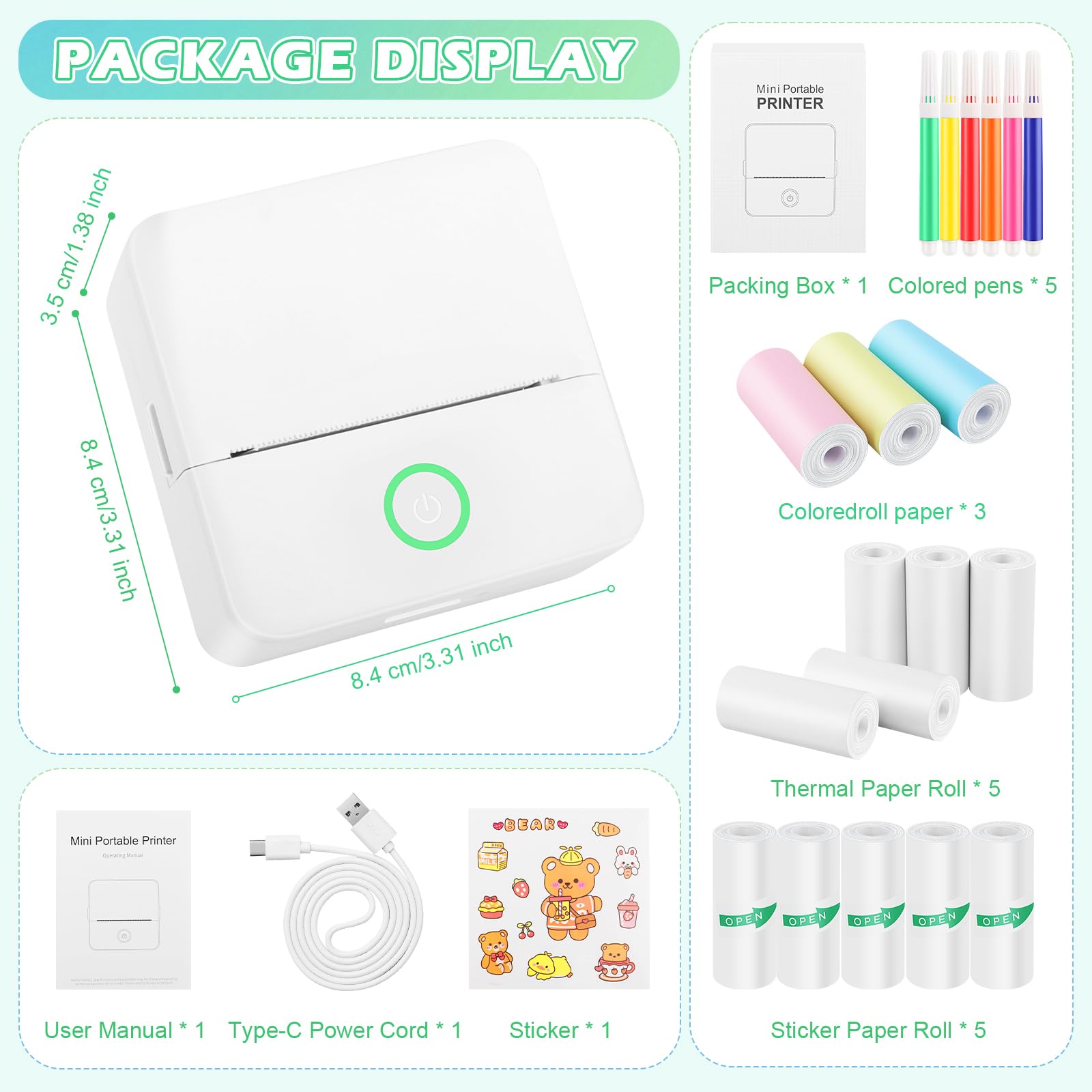 Mini Imprimante X6 Portable Photo Bluetooth pour iOS & Android avec 13 Rouleaux d'Étiquettes Autocollantes