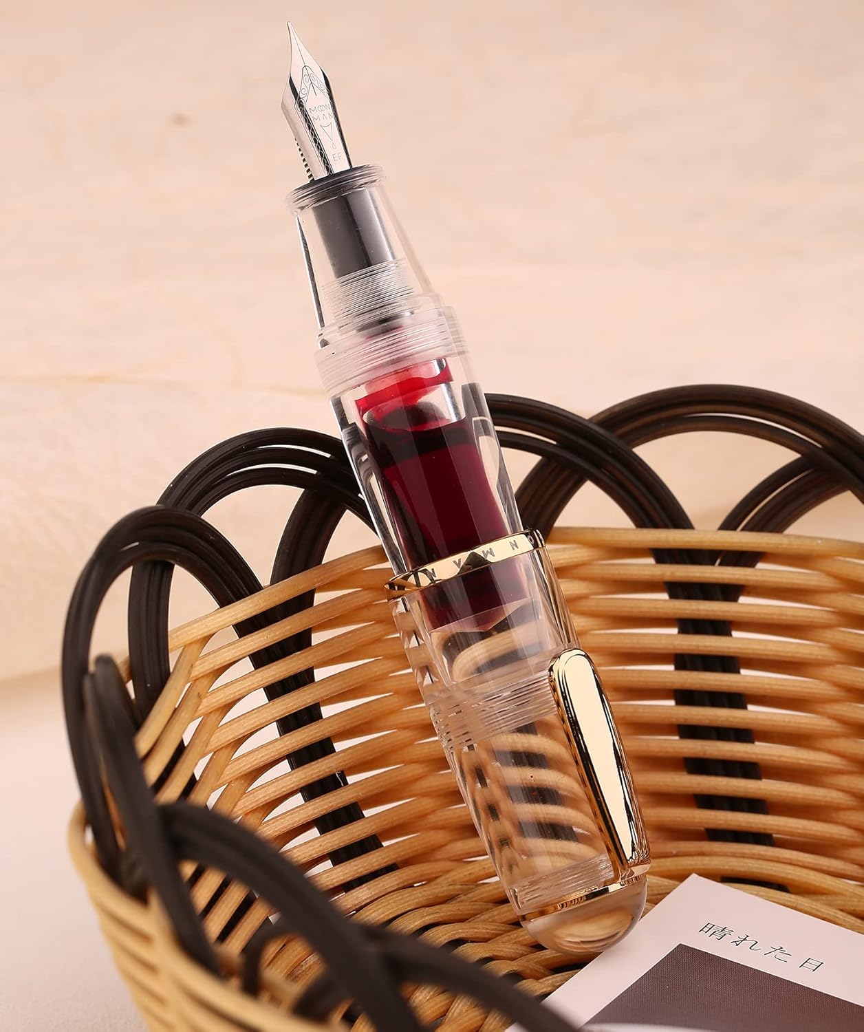 Q1 Mini Fountain Pen Transparent Acrylic Eye Dropper Pen Medium Nib, Palm Short Writing Set for Travel