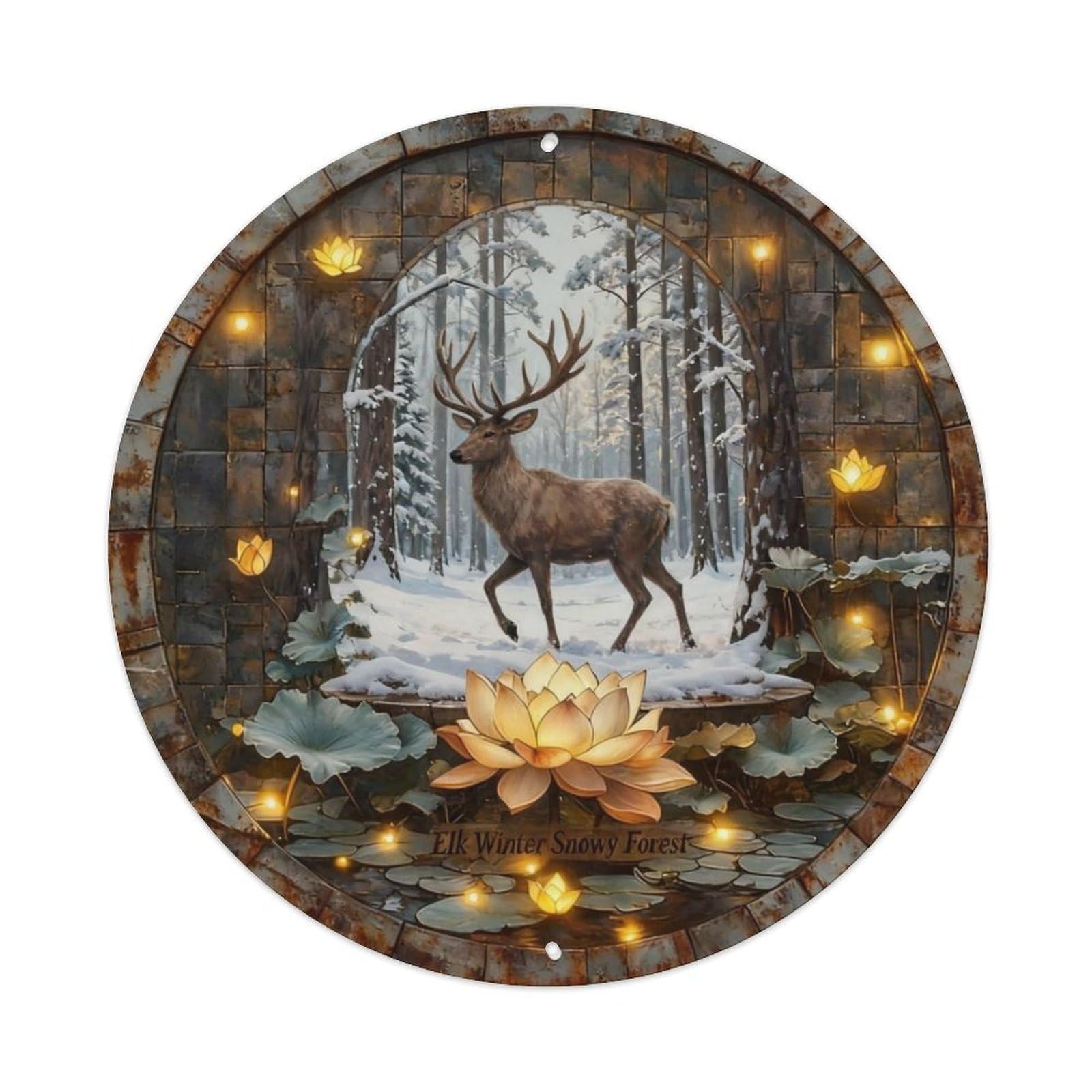 Elk Winter Snowy Forest Metal Tin Sign Plaque