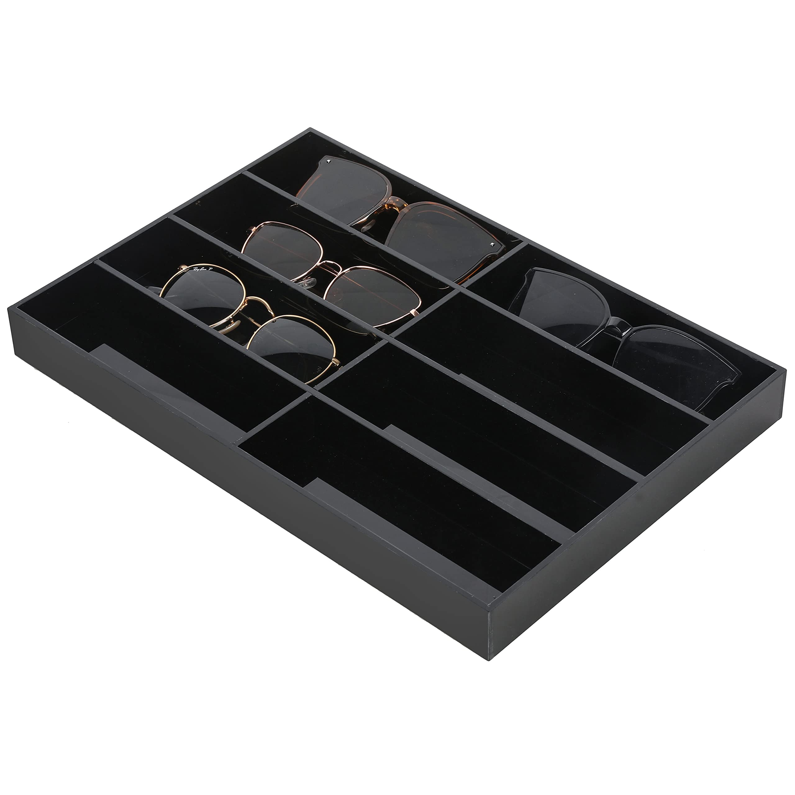 MyGift Premium Black Acrylic Tabletop Sunglass Holder Storage Tray with 8 Compartments, Sunglasses, Reading Glasses, Eyewear, Jewelry Display Case Drawer Organizer with Multiple Slots