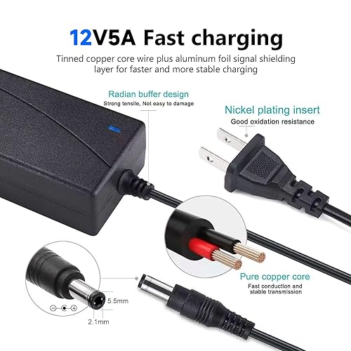 Miniatura 2 de Adaptador de corriente 12V 5A 4A 3A 2.5A 2A 1A AC DC Cable de alimentación de 0.217x0.083 in para Sceptre Serie EC Monitor, ONN, AOC, Dell, Webcam,