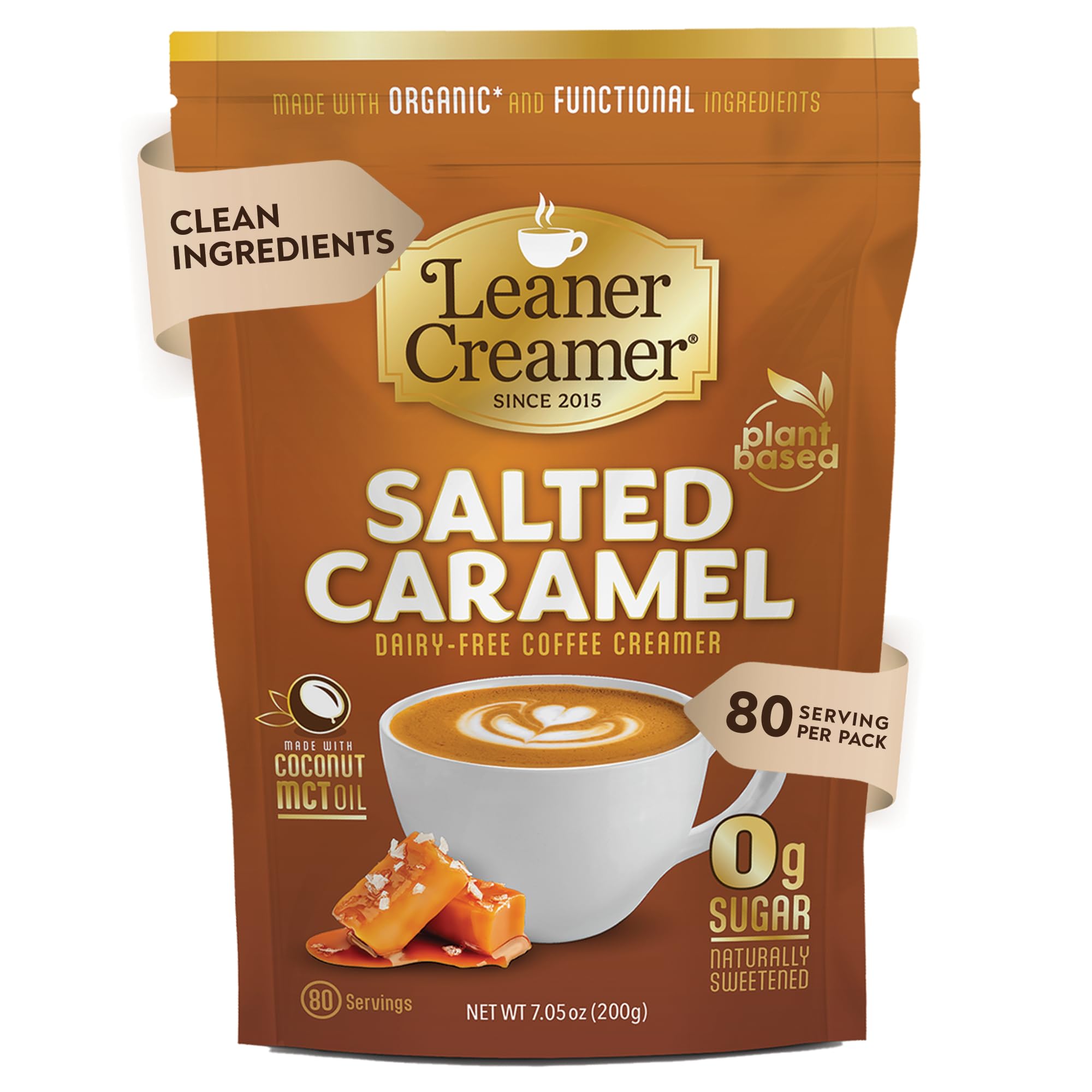 Leaner Creamer Plant-Based Coffee Creamer Clean Label with MCTs, 0g Sugar, Keto& Low Carb Functional Focus with L-Theanine Dairy-Free, Vegan, 80 Servings