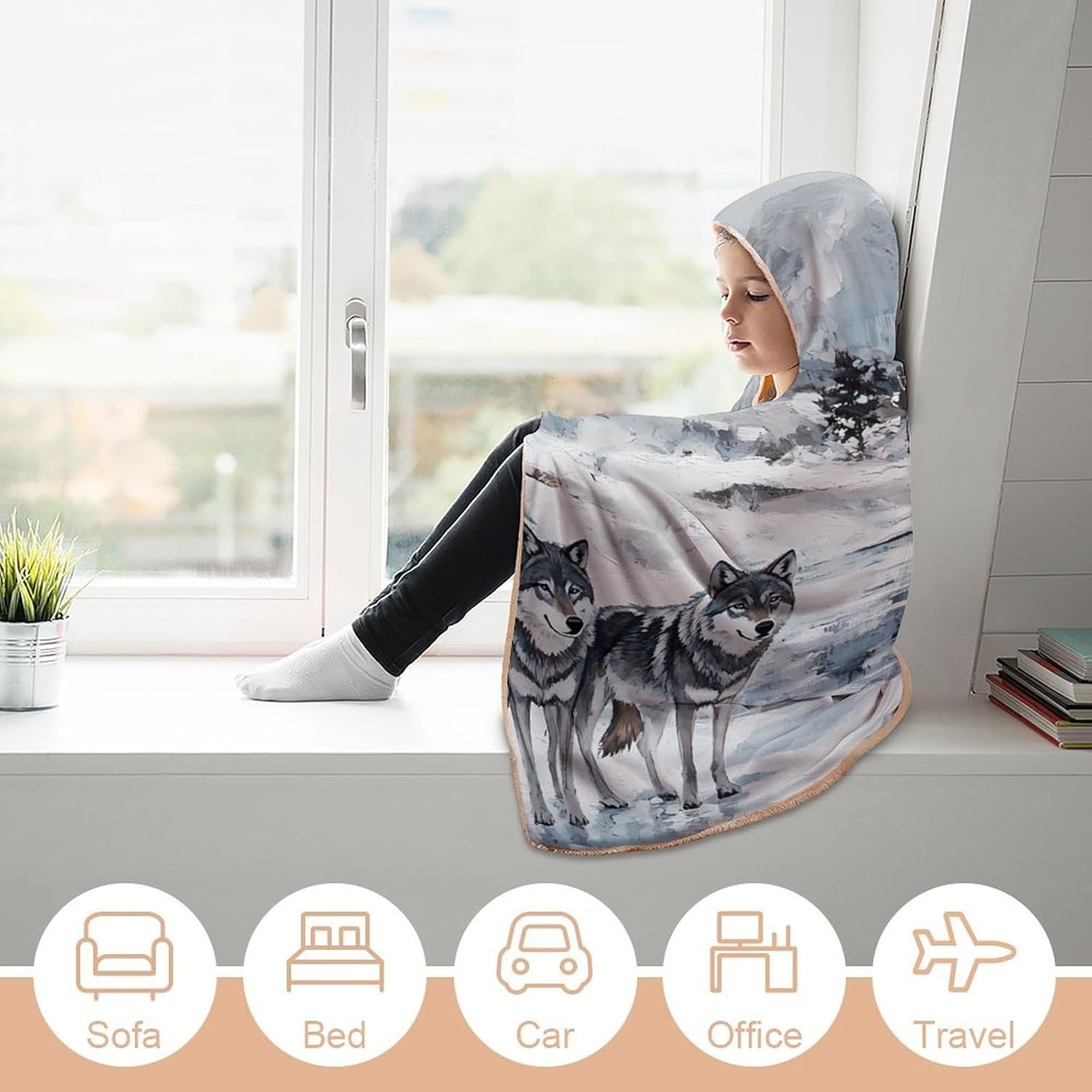 Wolf Wolves By The Stream Fashion Wearable Blanket Hoodie Fleece Throw Cloak Robe Unisex