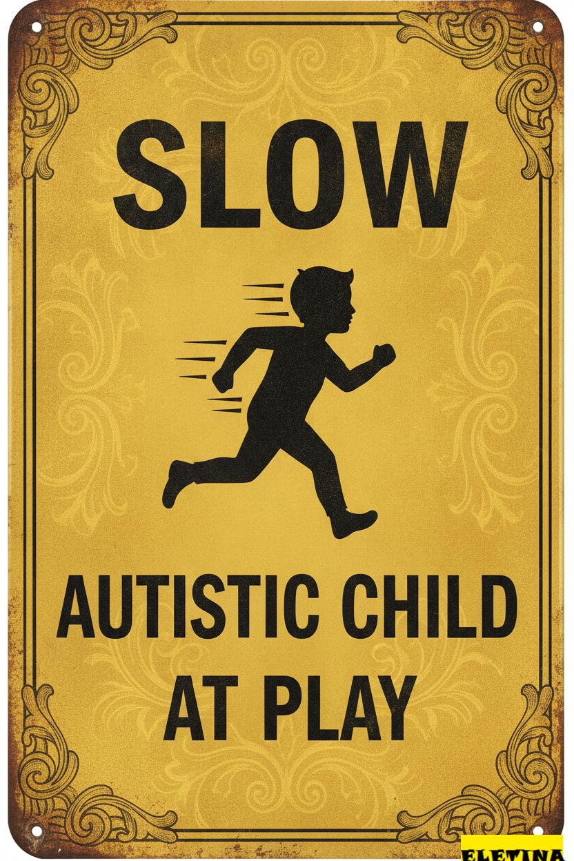 Personalized Sign for Man Cave Aluminum Metal Autistic Child At Play Road 8x12 Inches Private Property Decorative