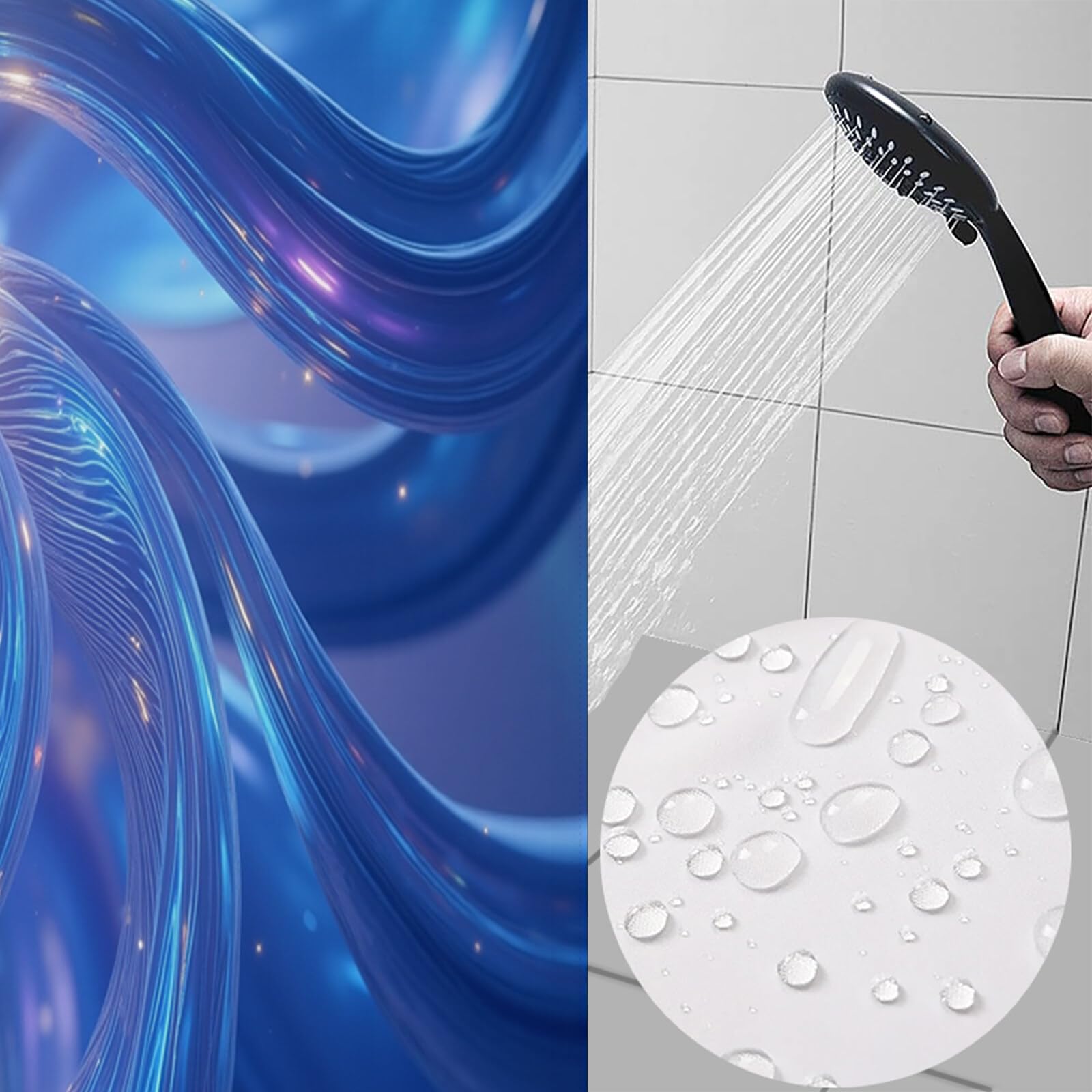 Rideau De Douche Lignes Spirales l'avenir Technologique Tissu Imperméable Lavable avec Crochets Anti Moisissure en Polyester Rideau Douche pour Salle De Bain