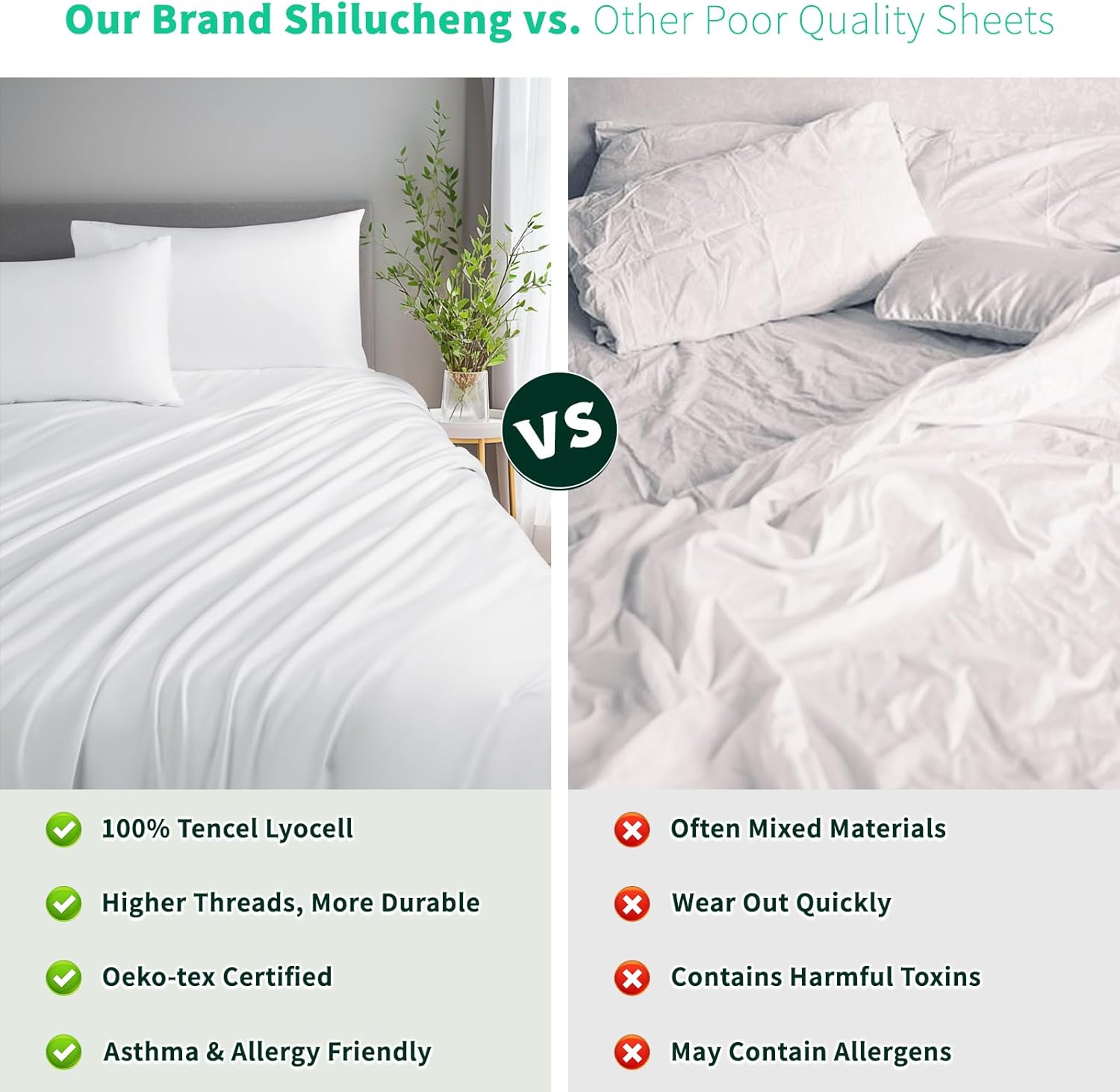 Shilucheng Tencel Sheets 4 Piece, 100% Eucalyptus Lyocell Sheets Set, Cooler Than Cotton and Linen, Summer Cooling Breathable Bed Sheets for Hot Sleepers, 16 Inch Deep Pockets (White, King) - Image 7
