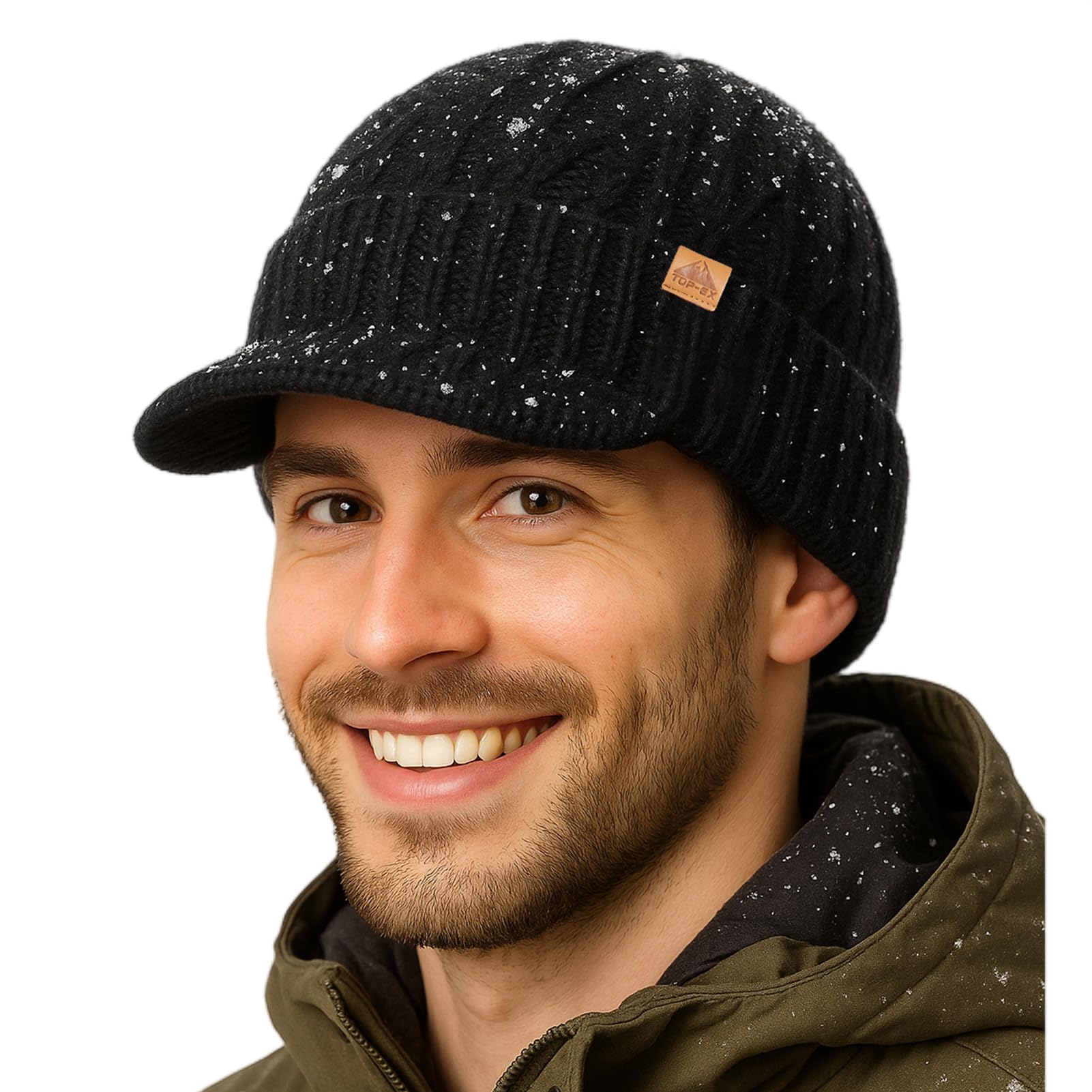 TOP-EX DryKnit™ Waterproof Merino Wool L/XL/XXL Beanie Hat with Brim Visor Cap Warm Winter Knit Hat for Men Women
