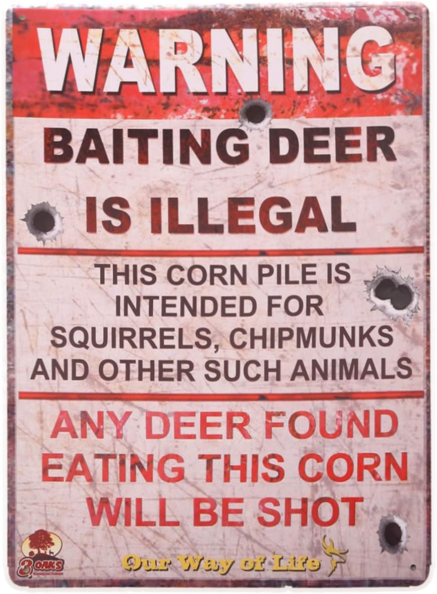 Ochoice Warning Signs Retro Road Signs with Baiting Deer is Illegal Sign 8"X12"