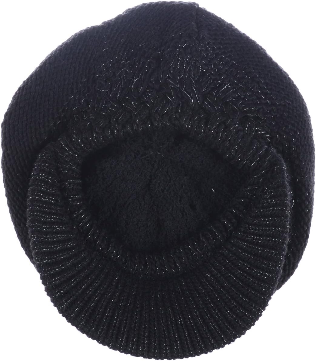 BYOS Womens Winter Chic Cable Warm Fleece Lined Crochet Knit Hat W/Visor Newsboy Cabbie Cap