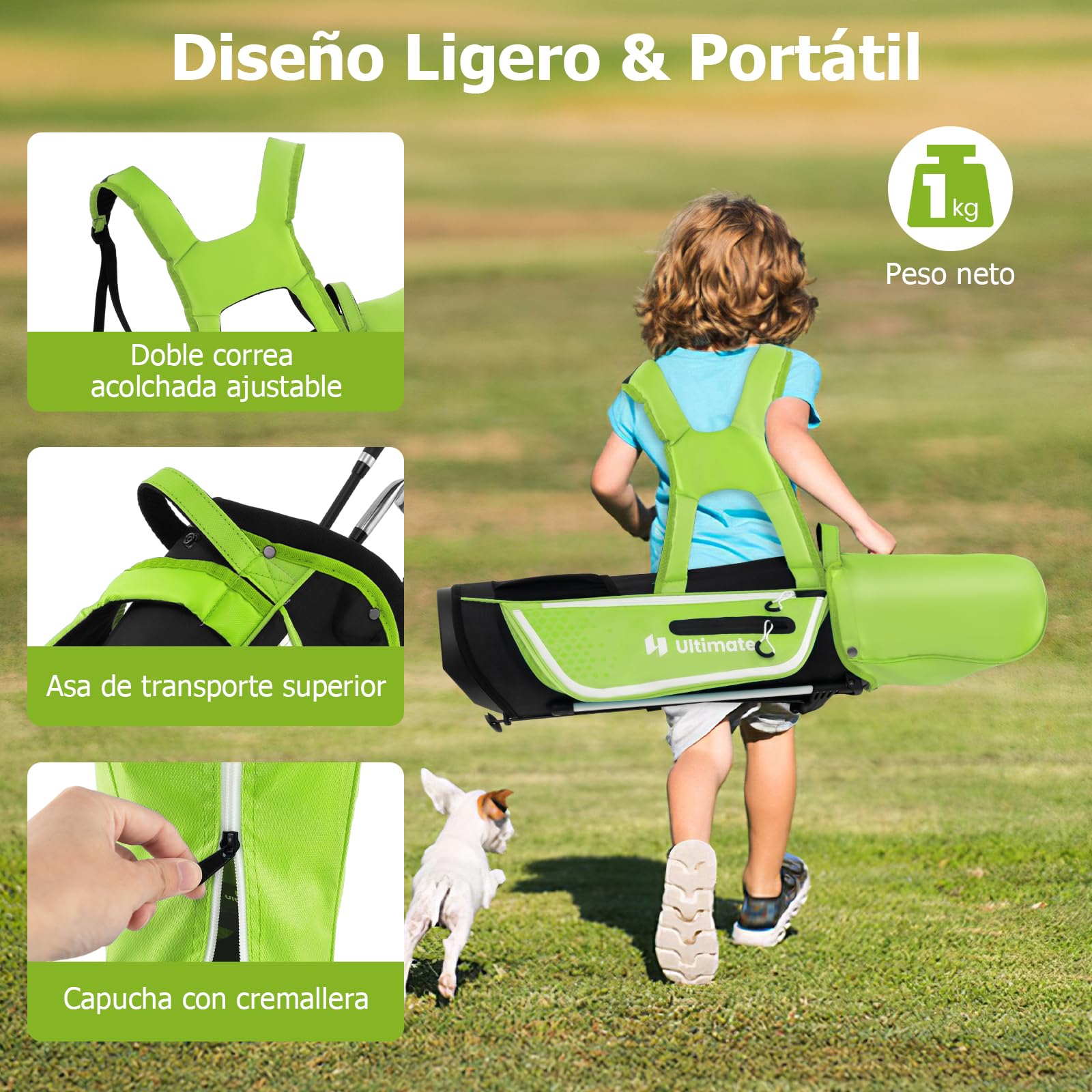 GYMAX Juego De Palos De Golf, para Niños Diestros De 5 A 7 Años, Incluye Fairway De Madera N.° 3 con Cubierta para La Cabeza, Hierros N.° 7 Y N.° S, Putter Y Bolsa con Capucha