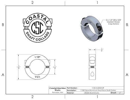 Miniatura 34 de Diámetro de orificio de 0.50 pulgadas - Abrazadera del collar de eje de dos piezas - Aluminio 2024 (paquete de 4)