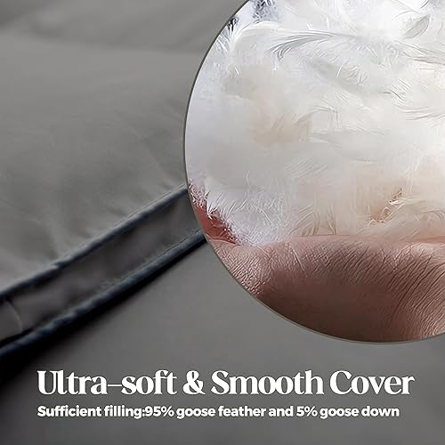 Miniatura 5 de puredown Edredón de plumas de ganso gris, tamaño Queen de gran tamaño, relleno de edredón para todas las estaciones, diseño reforzado, ultra suave,