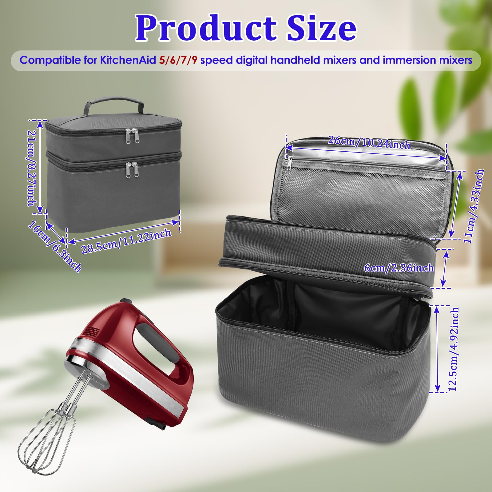 Handmixer Aufbewahrungstasche 2 Schichten Handheld Organizer mit Griff und Doppelten Reißverschlüssen Immersion Blender Tasche ragbare Reise Aufbewahrungstasche Tasche für Mixer Zubehör