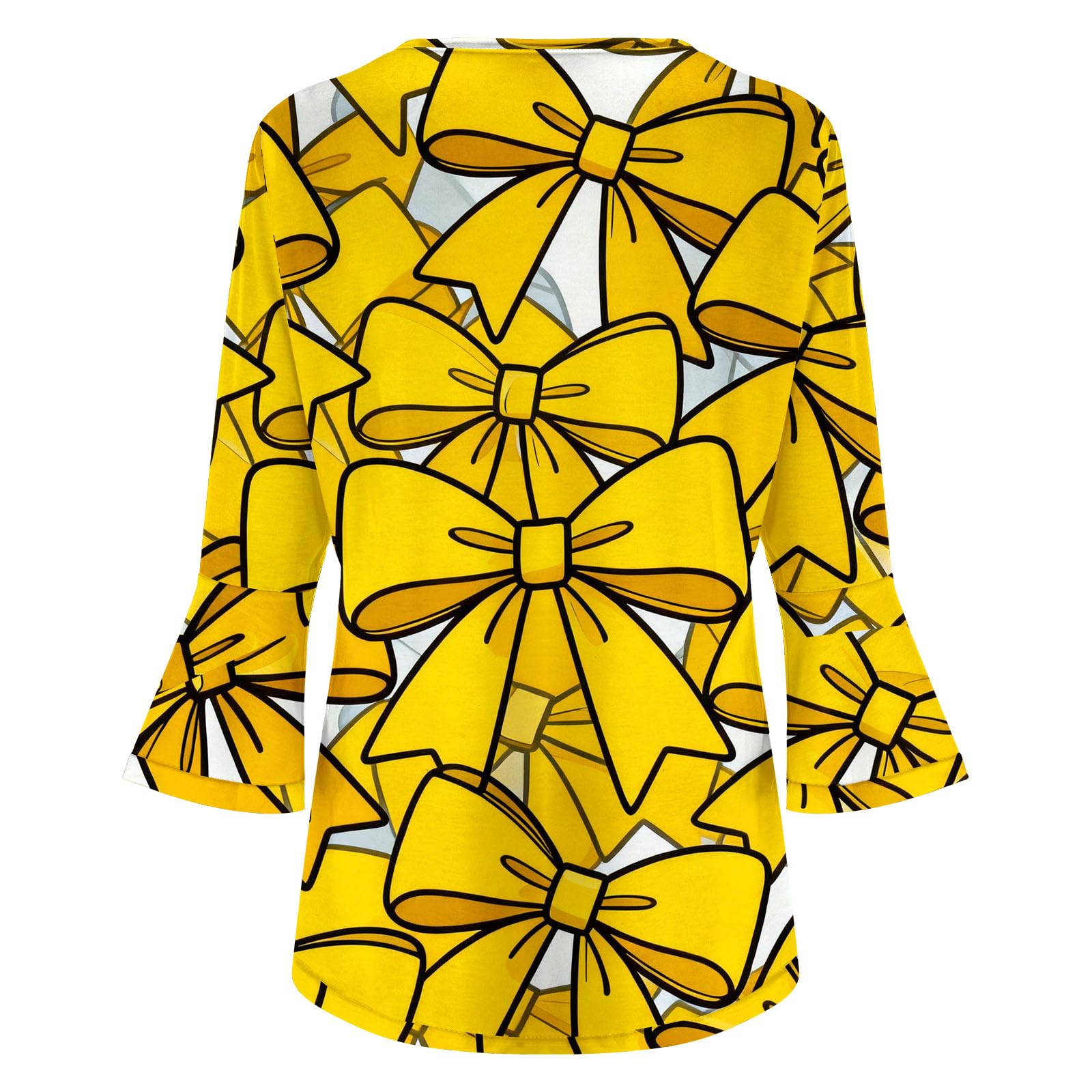 Camicetta a tunica da donna con motivo a fiocco, maniche a 3/4, scollo a V, plissettata sul davanti, vestibilità ampia, estiva, vintage, camicia casual