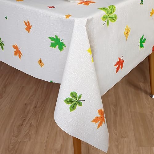 Miniatura 4 de Manteles de vinilo impermeables, resistentes al aceite, a prueba de derrames, mantel de plástico para primavera (hojas, 54 x 108 pulgadas,