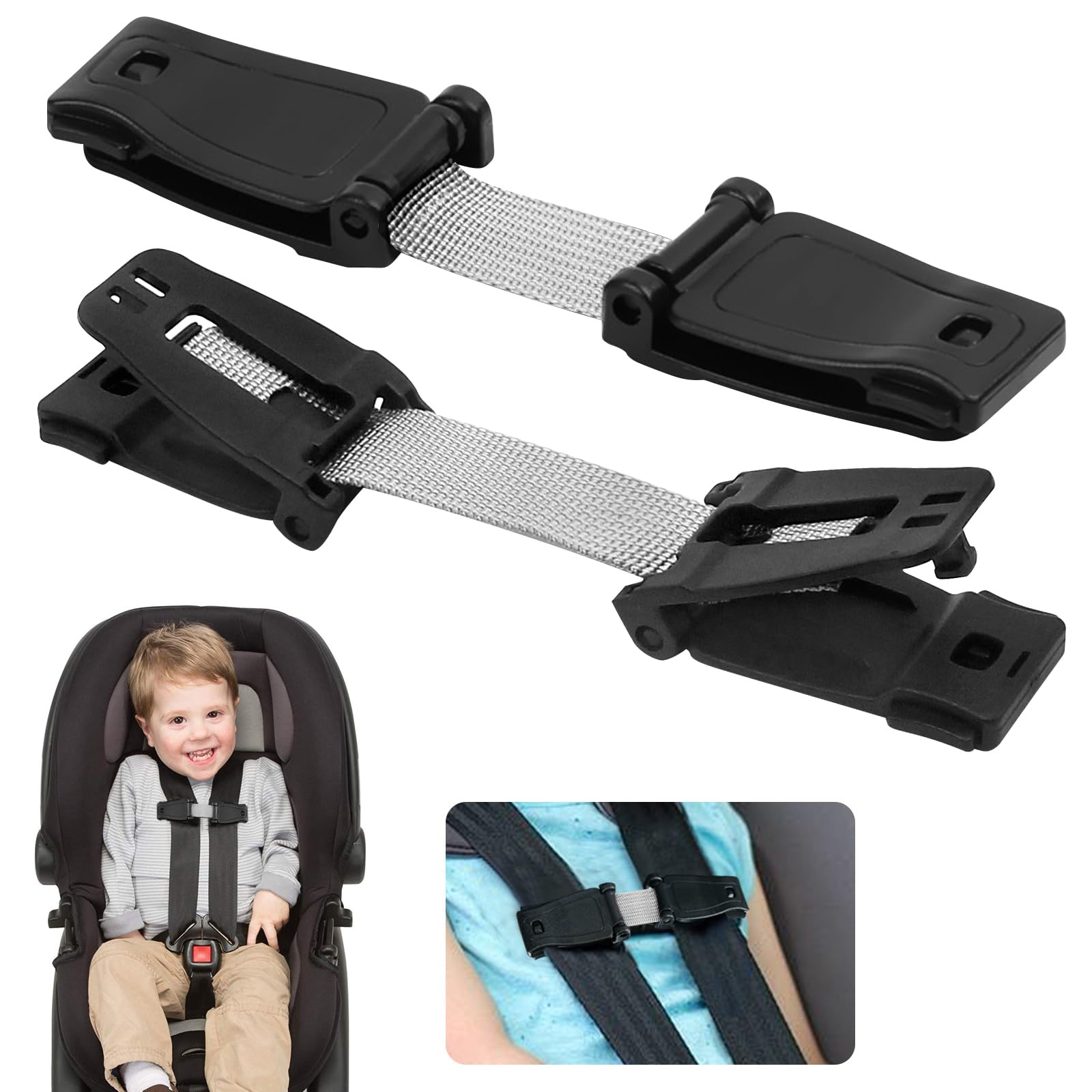 Clip de Seguridad del Asiento de Coche de Bebé 2 Piezas Hebilla para Cinturón de Seguridad Bebé, Evita Que el Niño se Quite el Brazo del Cinturón, Duradero y Práctico (13,5 * 3cm, Gris)