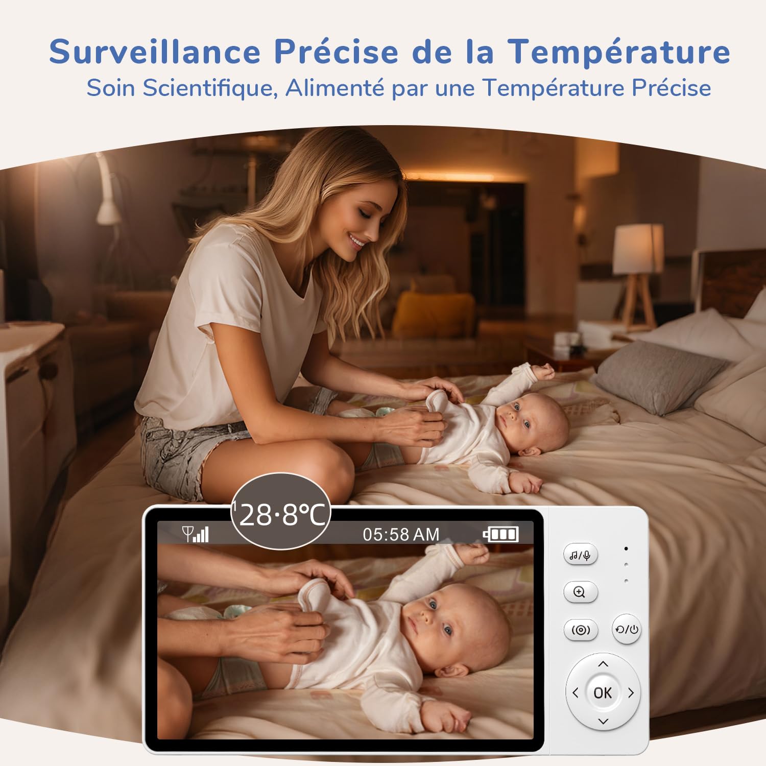 sans WiFi 5" IPS Babyphone Camera, 1080P Babyphone, Vision Nocturne, Mode VOX & Zoom 3X, Audio bidirectionnel Caméra Bébé, capteur de température