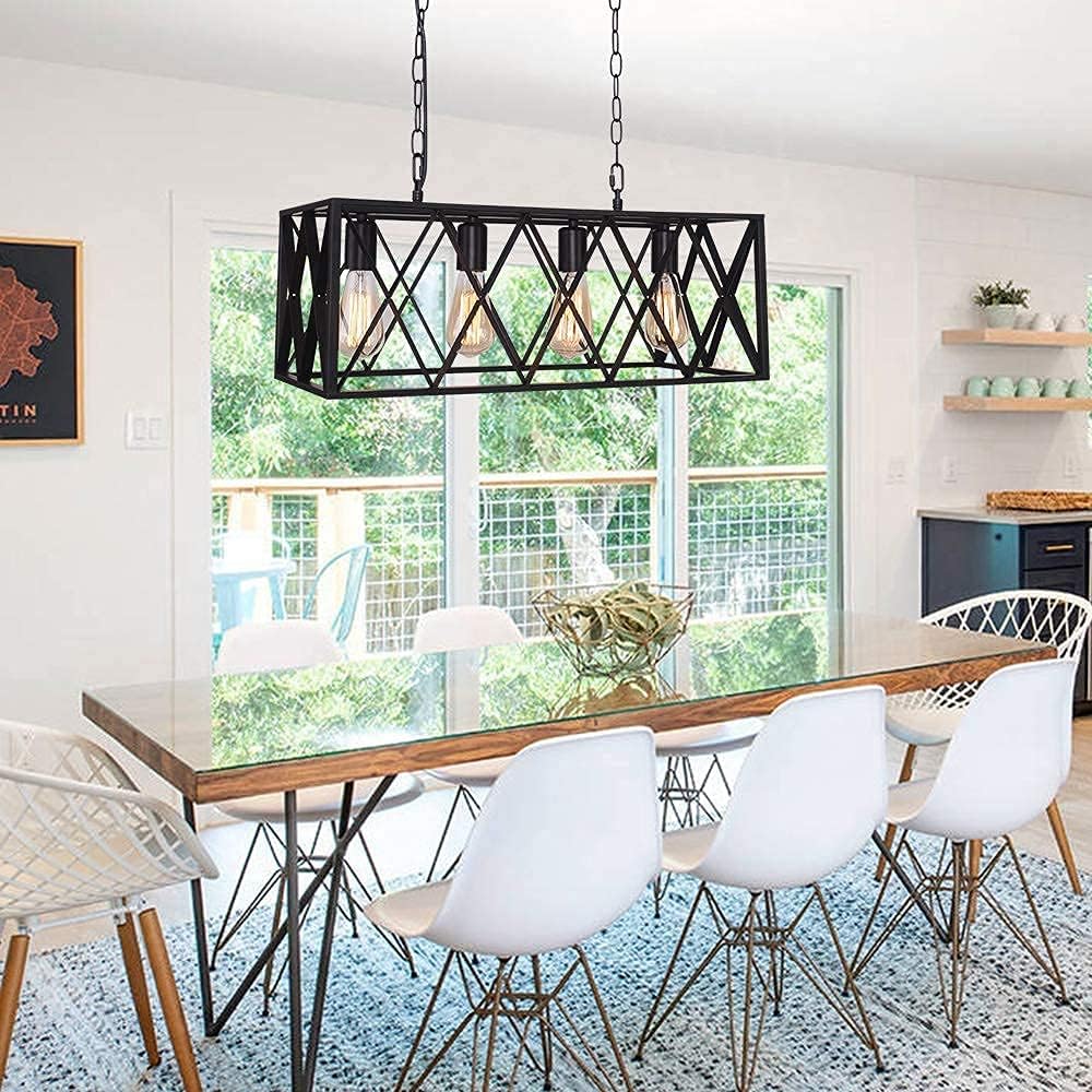 Amаzоn Crаzу 🔥 Dеаlѕ OYIPRO Industrial Kitchen Island Light, 4 Lights Farmhouse Chandelier Hanging Fixture Retro Ceiling Light Rectangular Rectangle Vintage Metal Caged Black