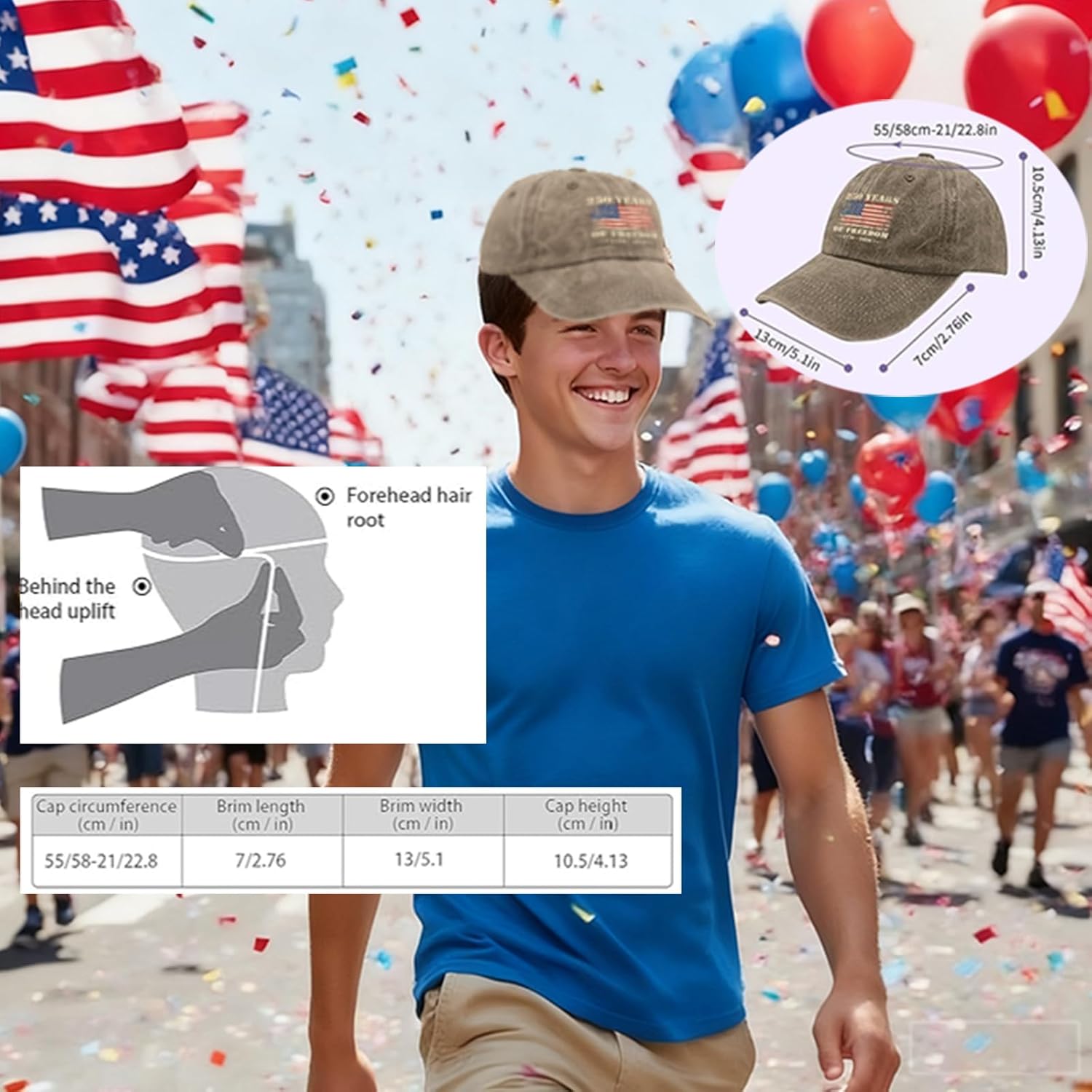 250 Anniversary USA Hat, 1776-2026 250th Anniversary Hat - Adjustable 250 Year American AnniversaryCap Khaki - Image 4