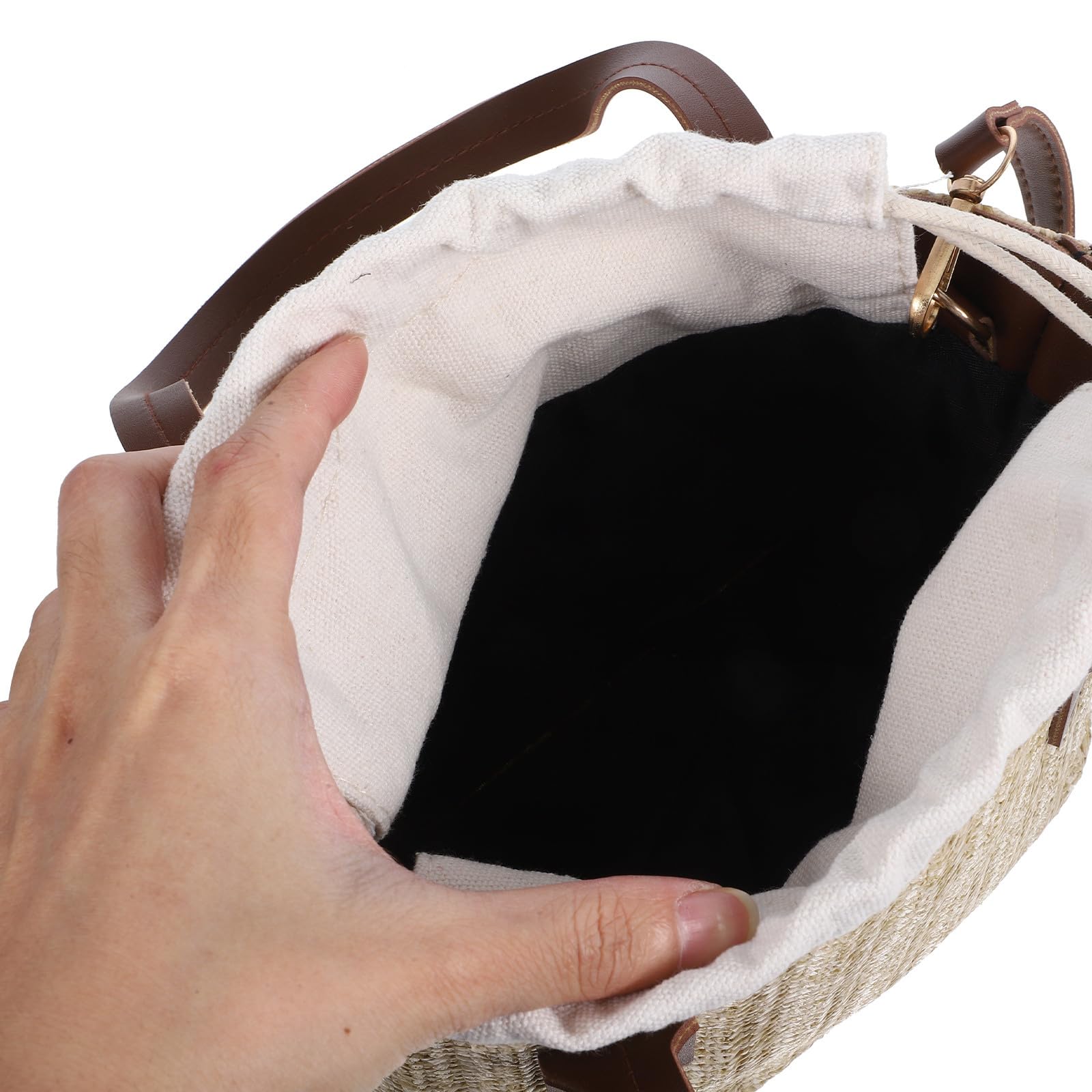 POPETPOP Borsa Secchiello in Paglia Intrecciata Grande Capacità e Tracolla Portatile, Stile Semplice e Moderno per Viaggi e Shopping Estivi