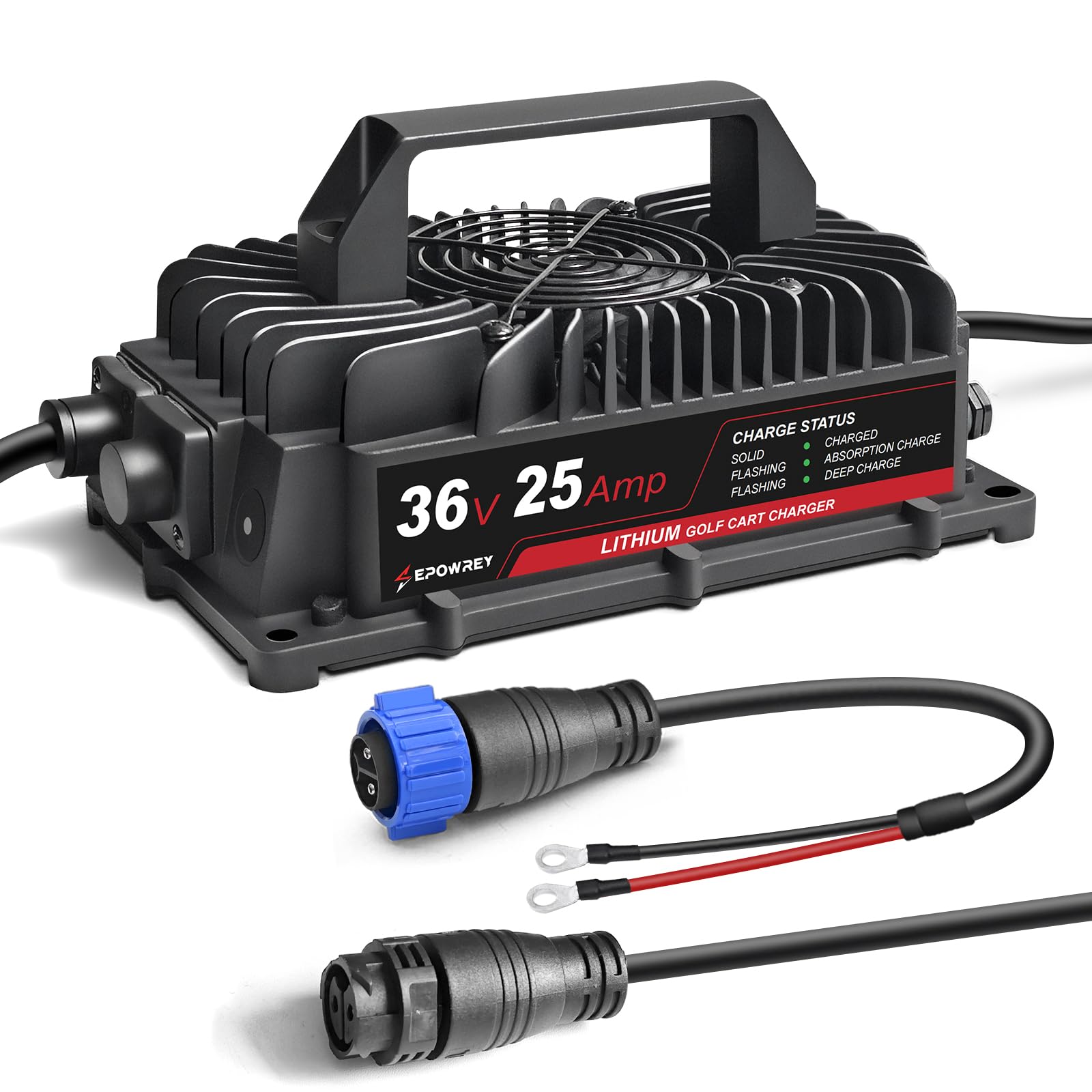 EPOWREY 25AMP Lithium Golf Cart Battery Charger for 36 Volt/43.8V(38.4V) LiFePO4 Battery with Ring Terminals Plug