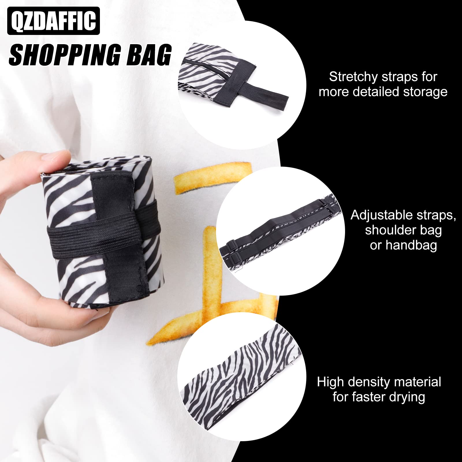 QZDAFFIC Shopping Bags, 2 Style Reusable Folding Travel Bags with Handles, Heavy Duty Handbags Hold 15 KG - Image 3