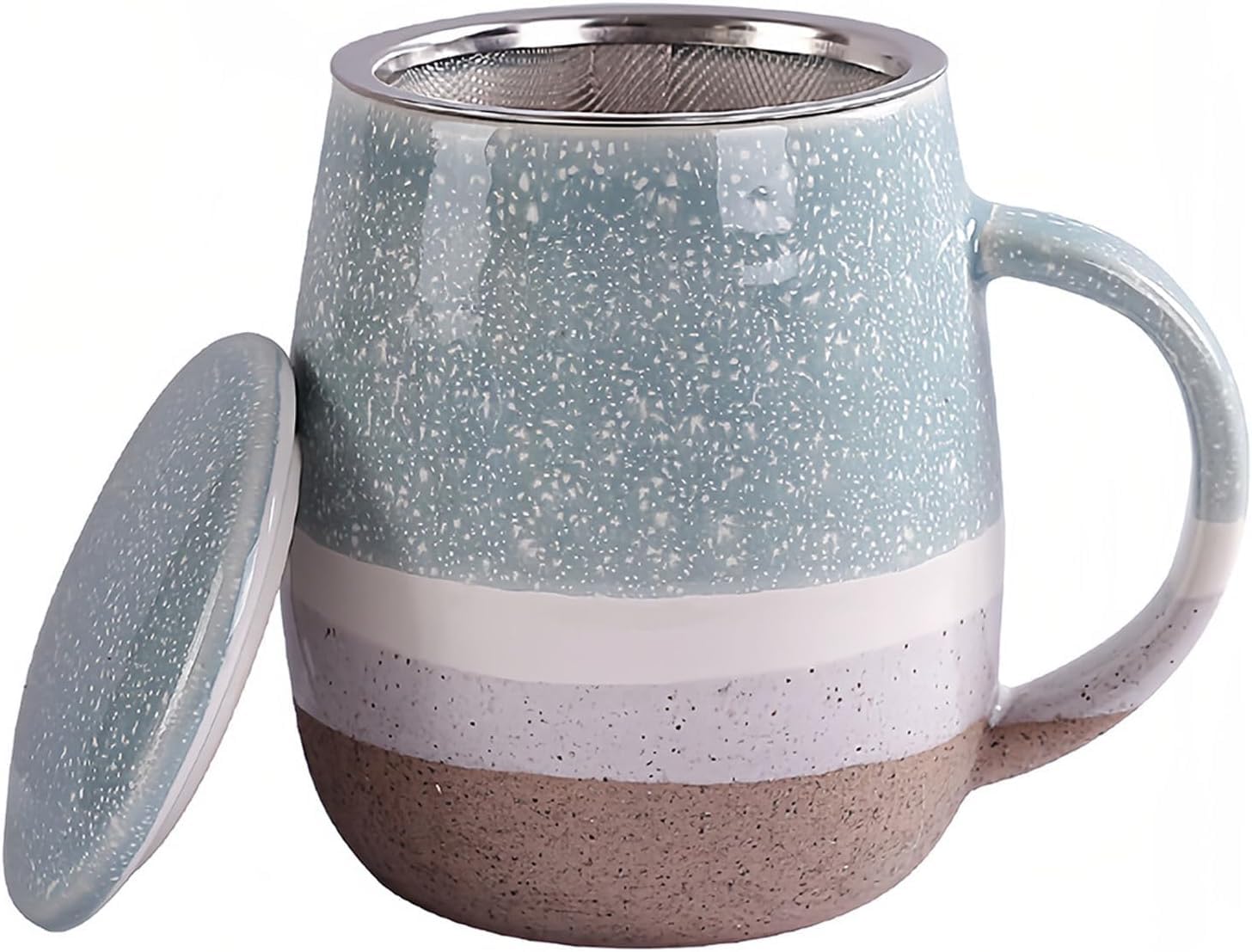 TAIYANYU Ceramic Tea Cup with Loose Leaf Infuser, Tea Infuser Mug with Lid, 450ml, Gradient Tea Cup-Blue-450ml