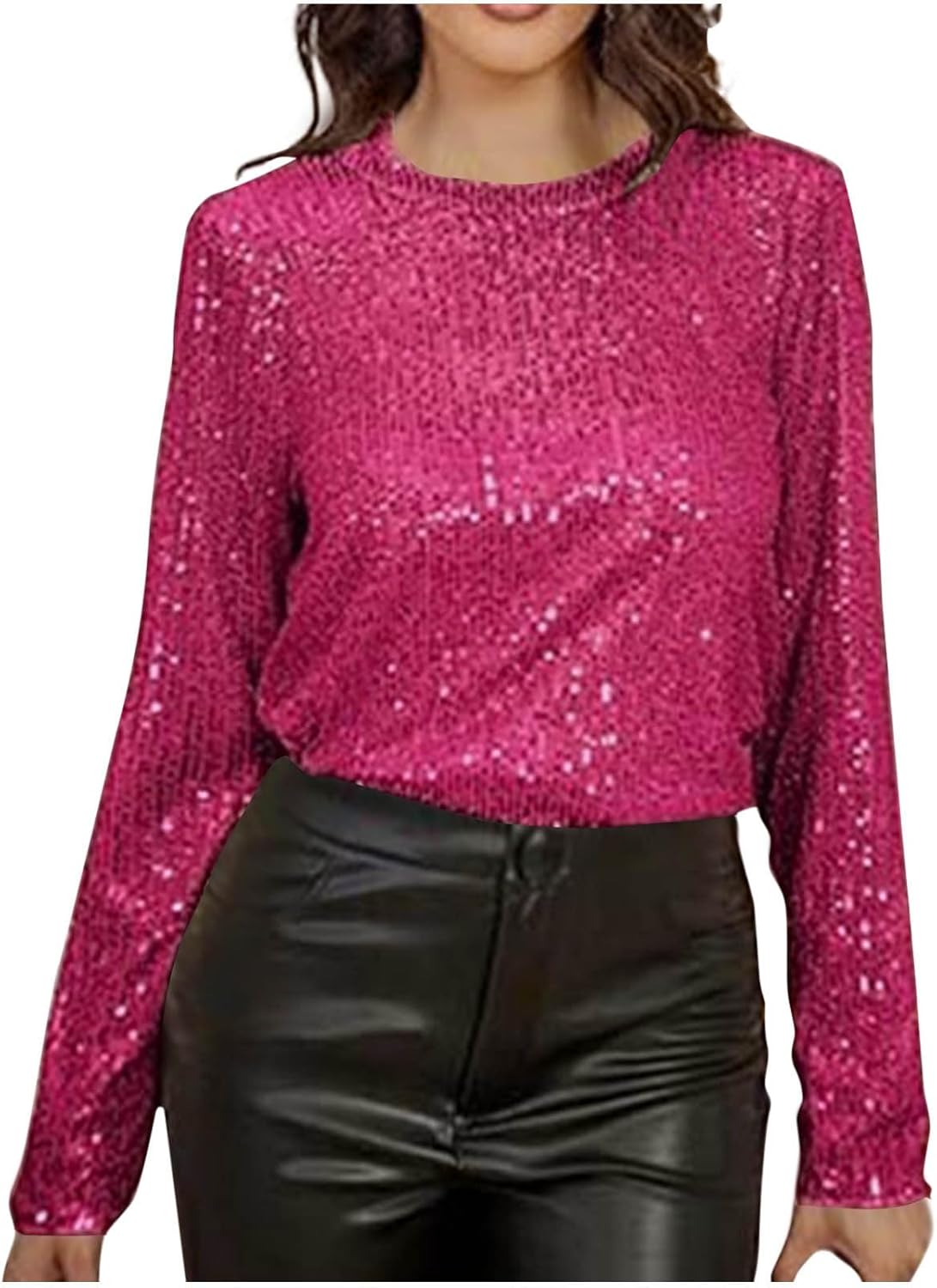 Haut Femme Paillette Yoeyez Hauts Pour Femmes Manches Longues Col