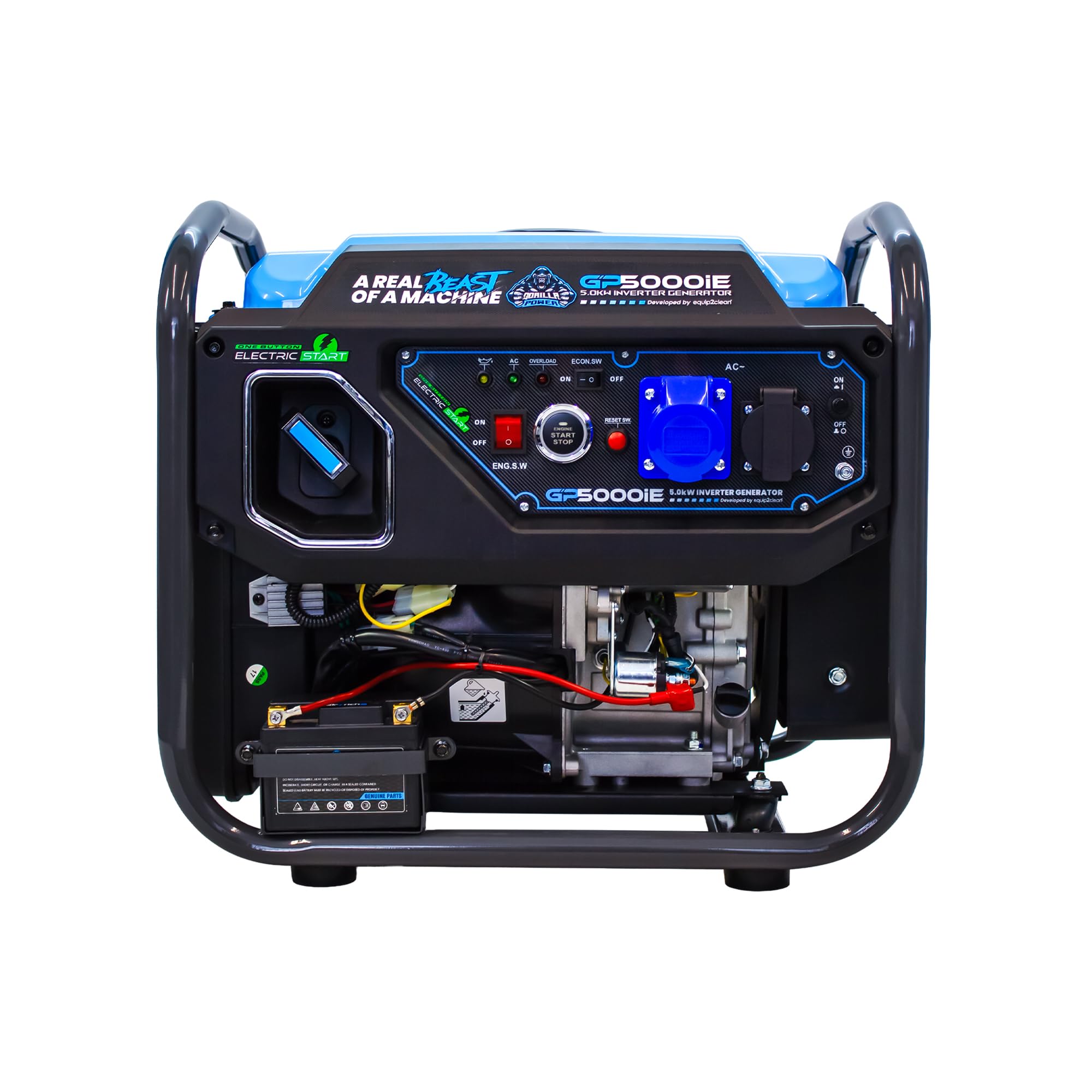 Equip2clean Gorilla Power 5000W Open Frame Inverter Generator | Wireless Remote & Electric Start | Fuel-Efficient Petrol-Powered Generator for Home, Outdoor & Jobsite Use | Portable & Electric