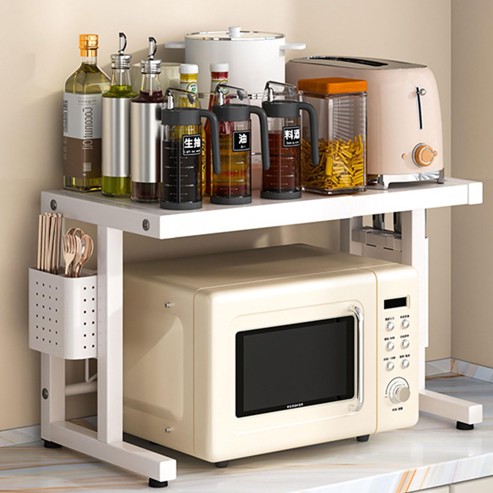 Étagère micro-ondes réglable en hauteur avec porte-baguettes amovible