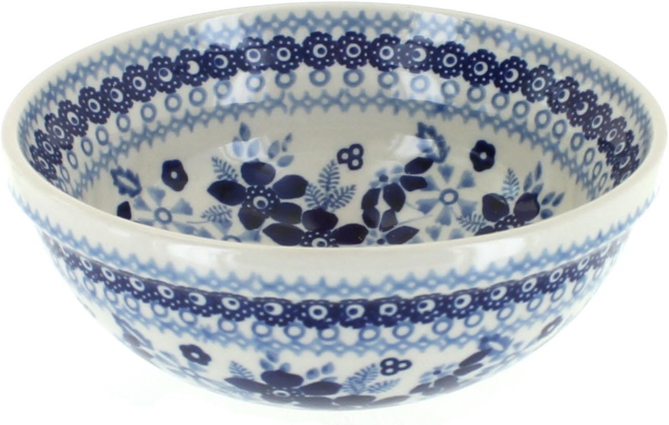 Blue Rose Polish Pottery - Vintage Blue Daisy Dessert Bowl - 5.75" Diameter - Perfect Bowl for Desserts, Appetizers, and Snacks