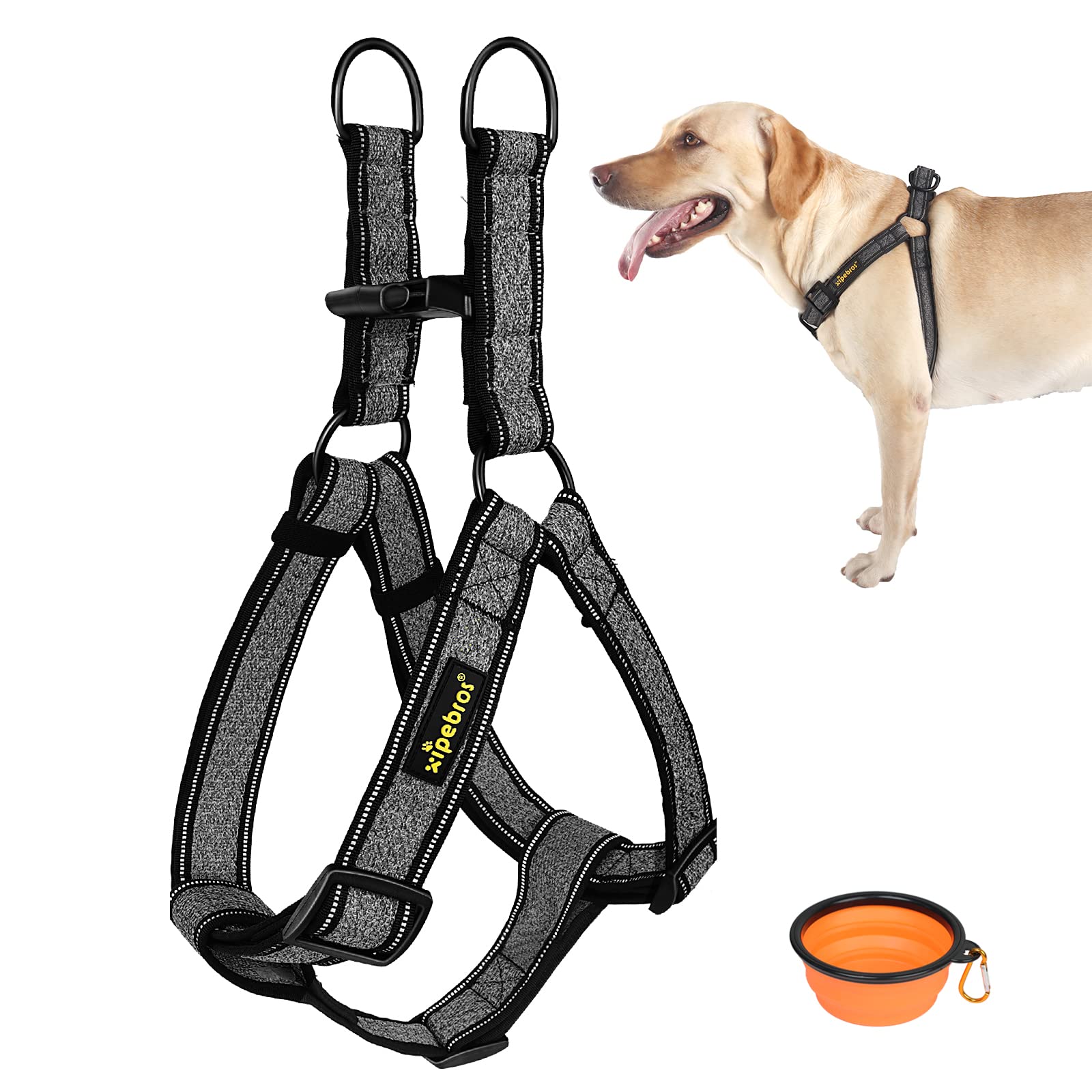 xipebros Dog Harness, No Pull, Reflective, Adjustable, XL, Black for Medium/Large Dogs
