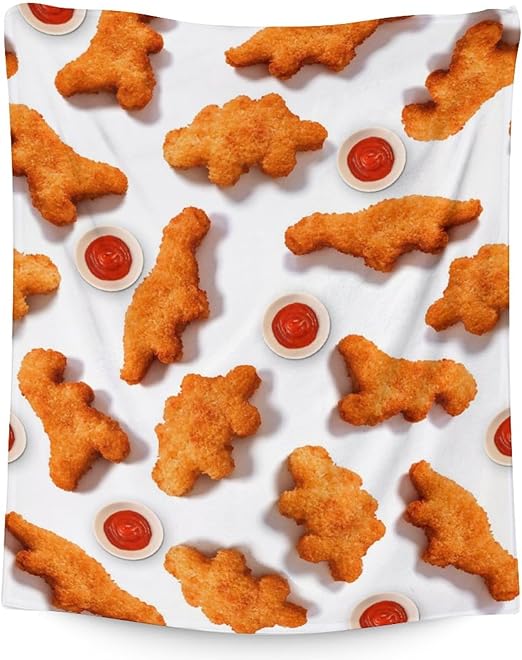 Mercuryelf Dinosaur Chicken Nugget Blanket - Soft, Fuzzy & Warm - 60x80 Inches Flannel Throw Blankets for Bed, Couch - White Novelty Throws Gift for Men, Women