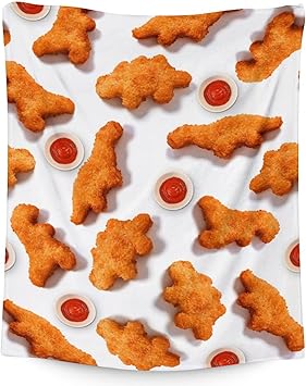 Mercuryelf Dinosaur Chicken Nugget Blanket - Soft, Fuzzy & Warm - 60x80 Inches Flannel Throw Blankets for Bed, Couch - White Novelty Throws Gift for Men, Women