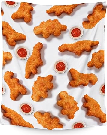 Mercuryelf Dinosaur Chicken Nugget Blanket - Soft, Fuzzy & Warm - 60x80 Inches Flannel Throw Blankets for Bed, Couch - White Novelty Throws Gift for Men, Women