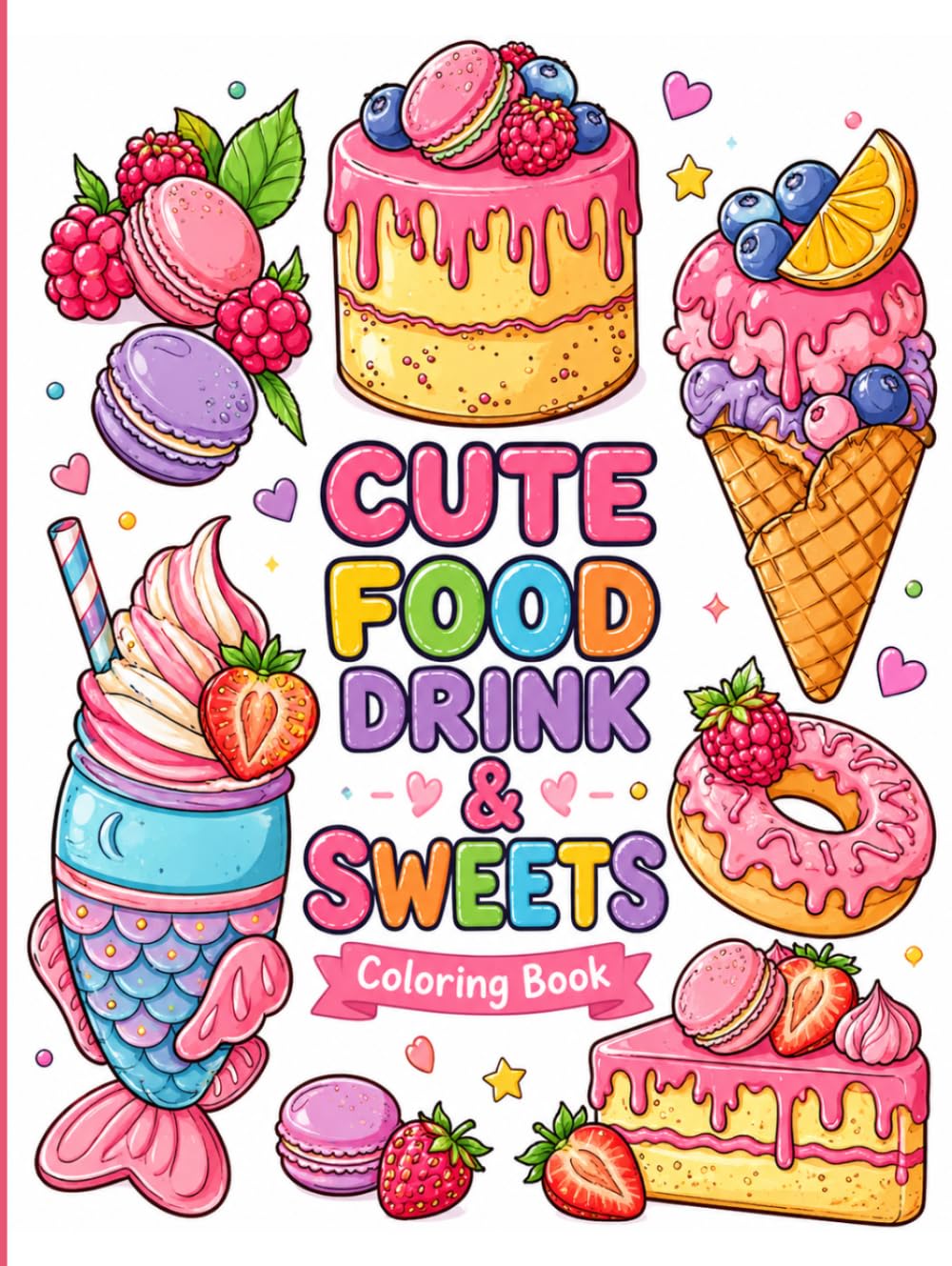 Cute Food Drinks & Sweets Coloring Book for All Ages: Coloring book stress relief