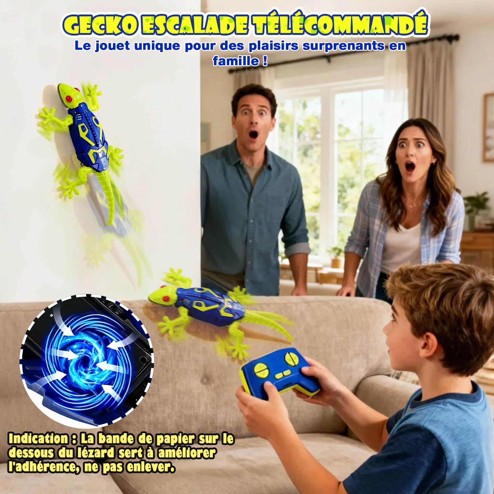 Gecko Radiocommandé Fluorescent, Lézard Télécommandé Qui Grimpe au Mur et Plafonds, Jouet Interactif avec Yeux LED Lumineux, Cadeau Enfants 3-9+ Ans