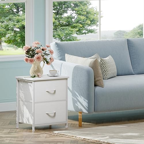 Miniatura 4 de Somdot Juego de 2 mesitas de noche, cómoda pequeña para dormitorio con 2 cajones, mesita de noche con contenedores de tela para dormitorio,