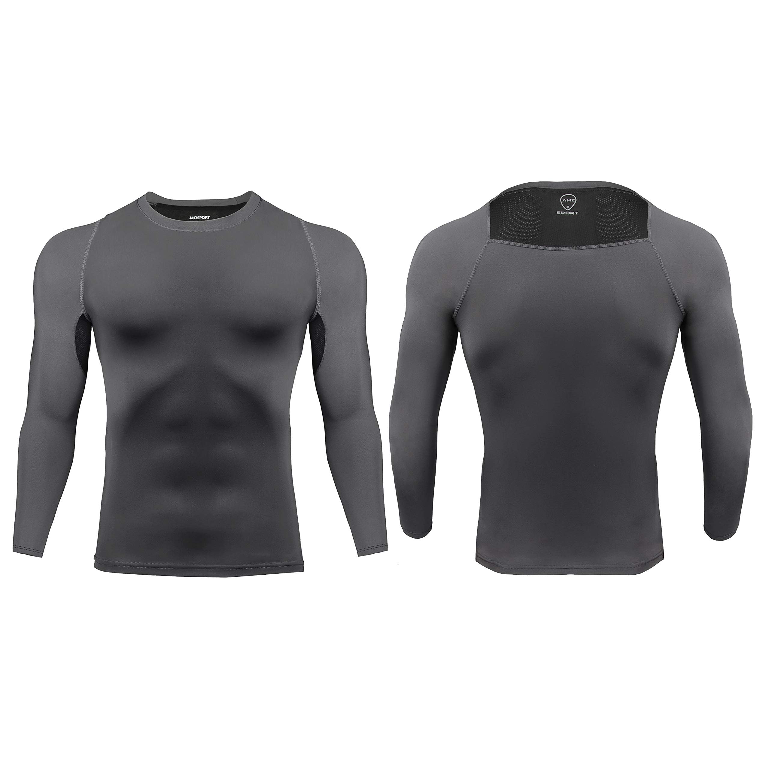 AMZSPORT Camicia a Compressione da Uomo, Maglietta a Maniche Lunghe Cool Dry Layer Fitness Top