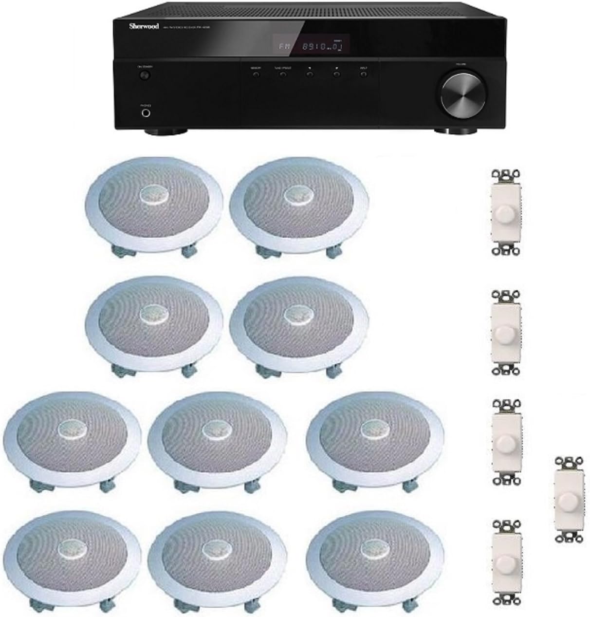Distributed Home Audio Whole House Sound System with Bluetooth- Ceiling Speakers and Wall Volume Controls for 5+ Rooms