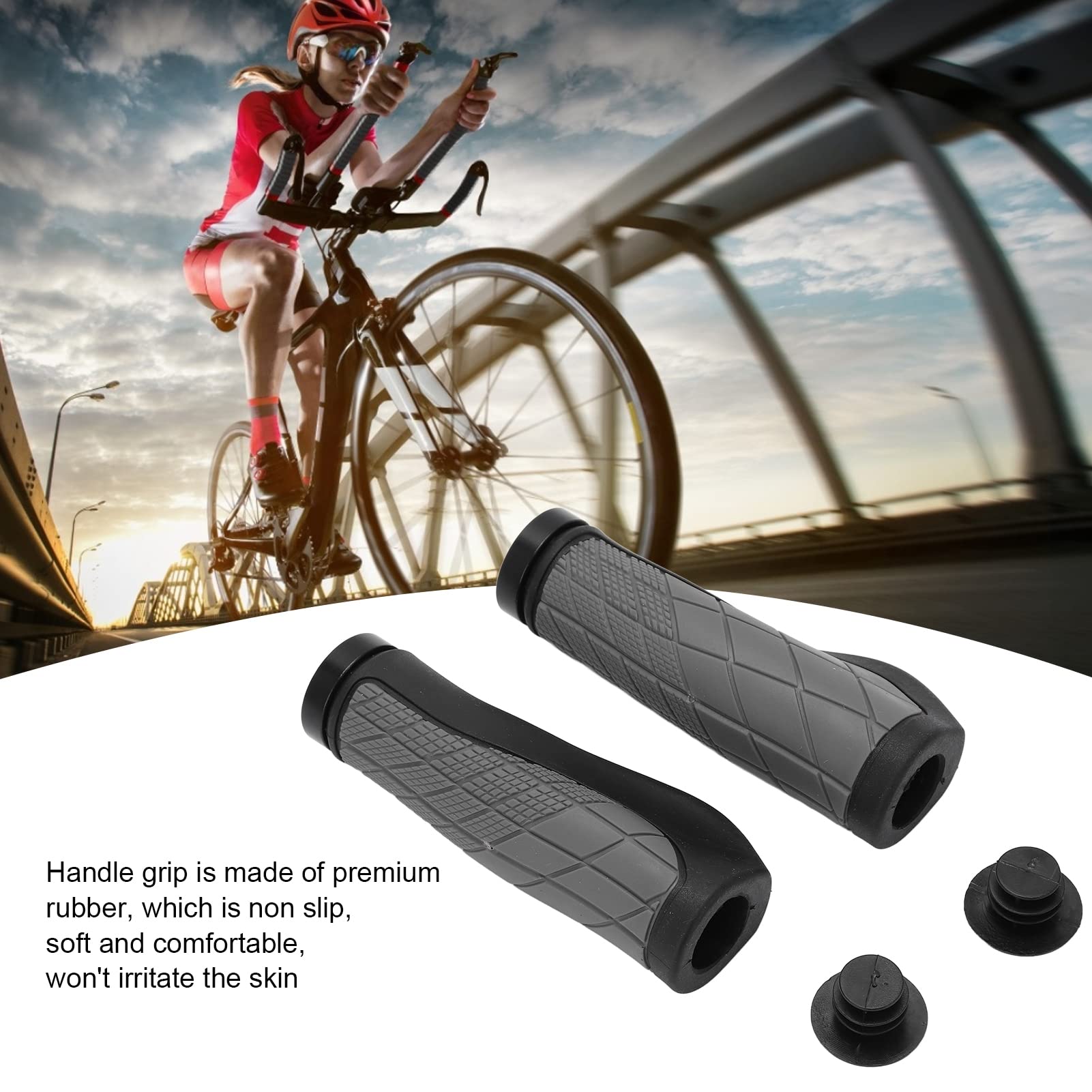 2PCS Bikes Handle Grips, Rubber and Aluminum Alloy Bikes Hand Bar End Grips, Mountain Bikes Handlebar Grips with End hat, Bikes Handlebar Grips for Replacement Repair(Grey)