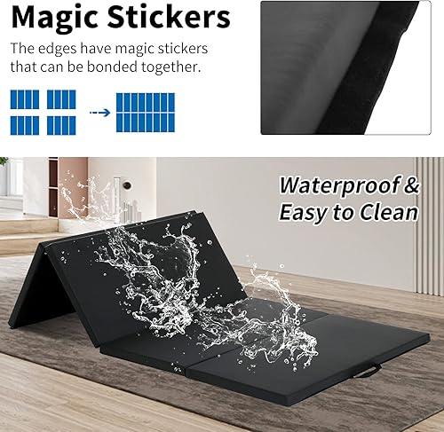 Miniatura 5 de BLKMTY Colchonetas de gimnasia de 4 x 10 x 2 pulgadas, tapete plegable para niños, tapete de estiramiento para yoga, tapete de ejercicio de cuero,